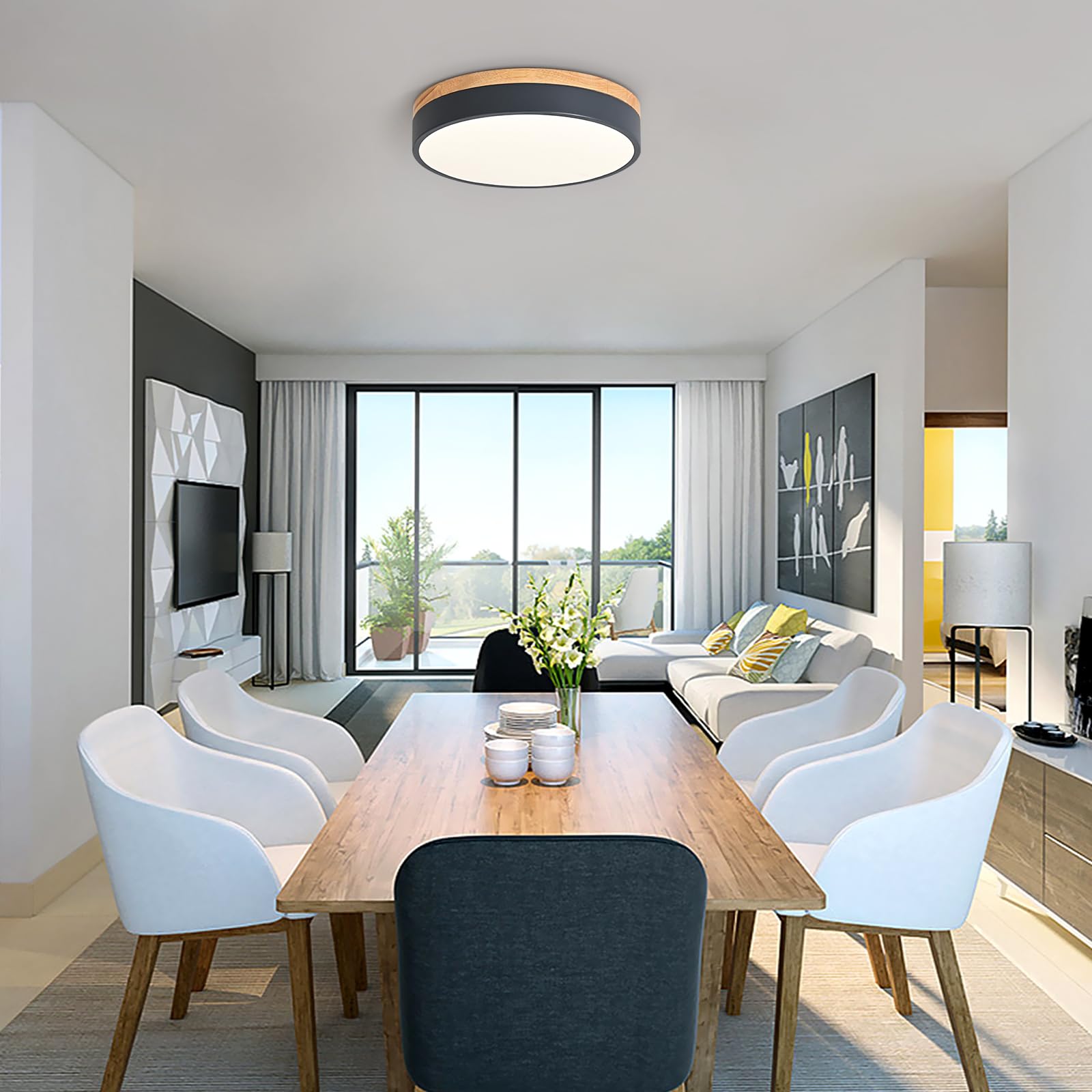 Goomavi Dimmable Wood Led Close To Ceiling Light, Modern 2700K-6000K 5Cct Round Grey Flush Mount Ceiling Light Fixtures, Minimalist Ceiling Lamp For Bedroom, Kitchen, Hallway, Laundry Room-11.8In