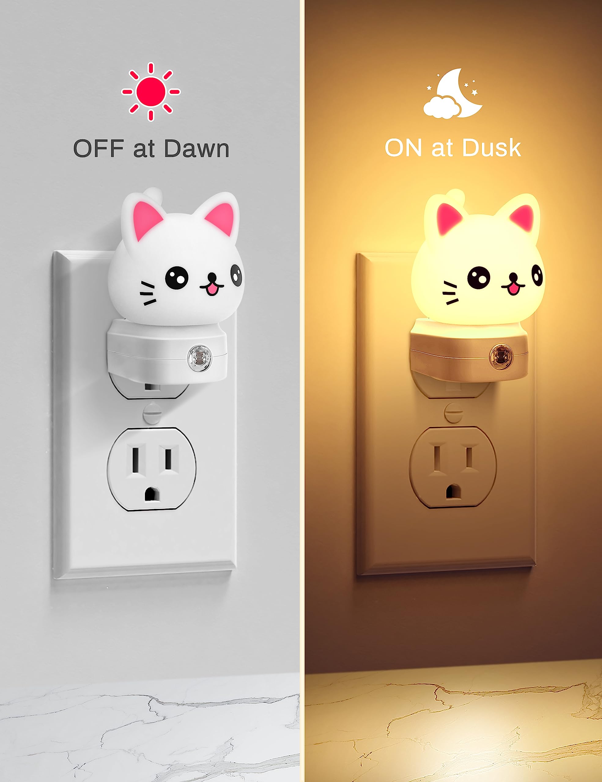 DORESshop Cat Night Light Plug into Wall, 8-Color RGB LED, Dusk to Dawn Sensor, 1 Count, Plastic, Model CA-GY10109CAT