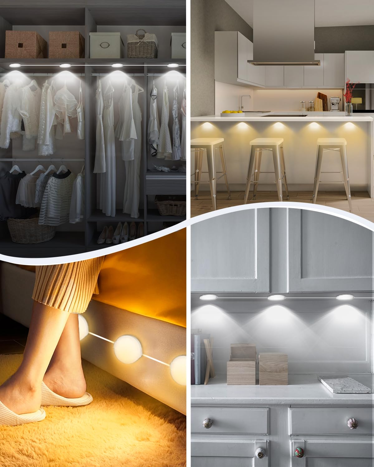 Keshu Under Cabinet Lights Plug In, Dimmable White Led Under Cabinet Lighting Hardwired Closet Lights, Smart Bluetooth App Remot