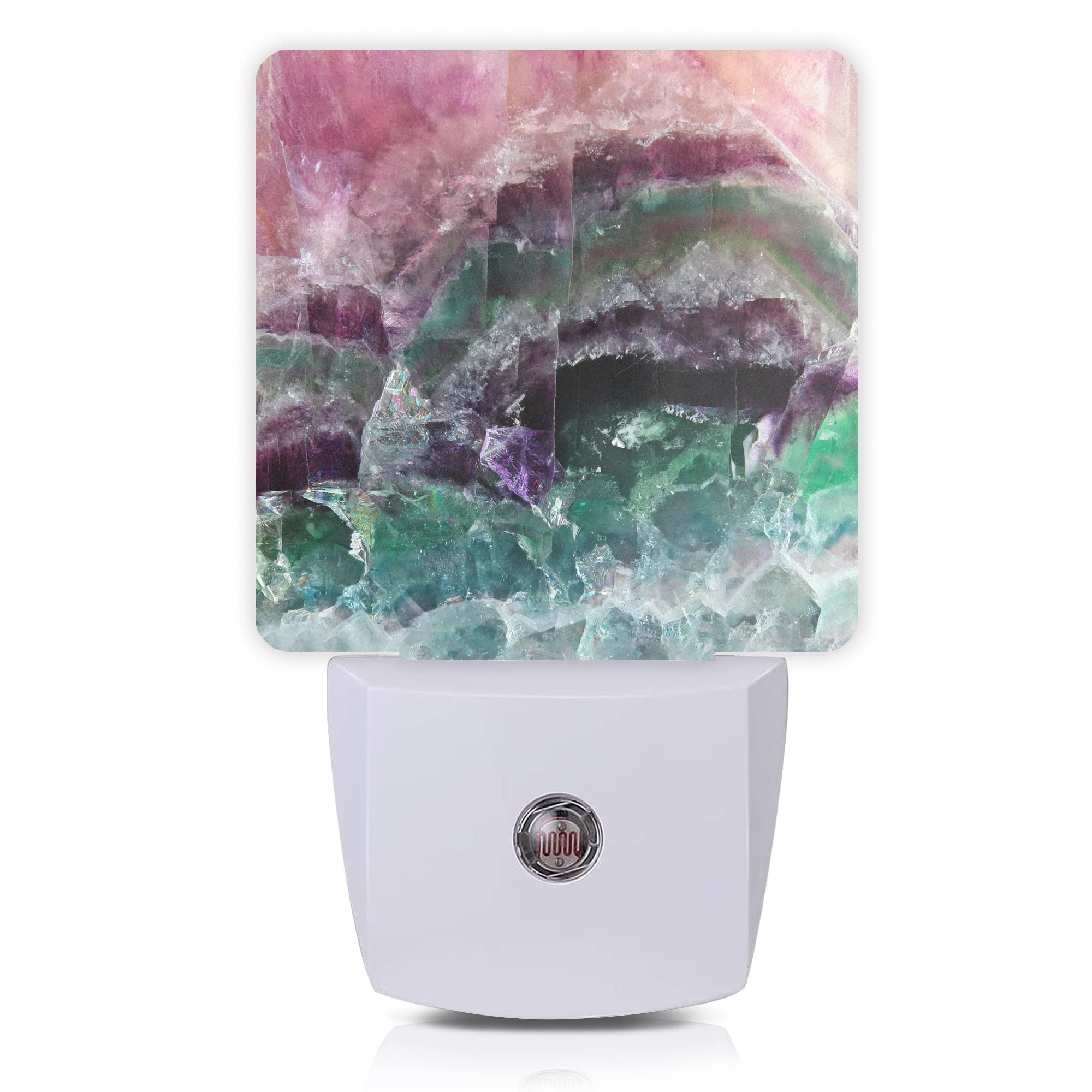 Smoaffly Color Pink Fluorite Crystal Stone Night Light Plug-in LED Nightlights Auto Sensor Night Lamp Dusk-to-Dawn Lamp Home Dec