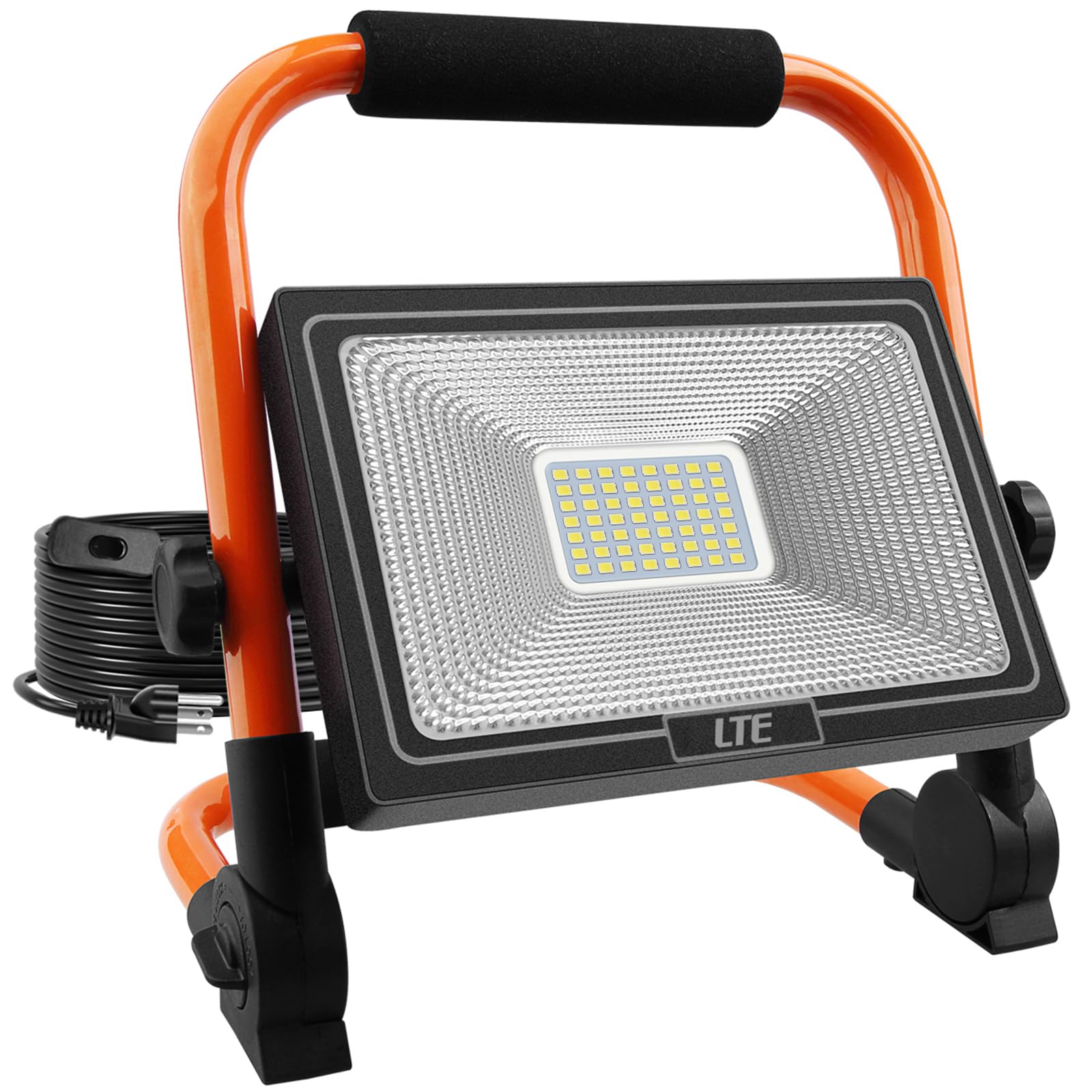 LTE 50W LED Work Light, 4300LM, IP66 Waterproof, 5000K Daylight, 16.4FT Cable, Orange
