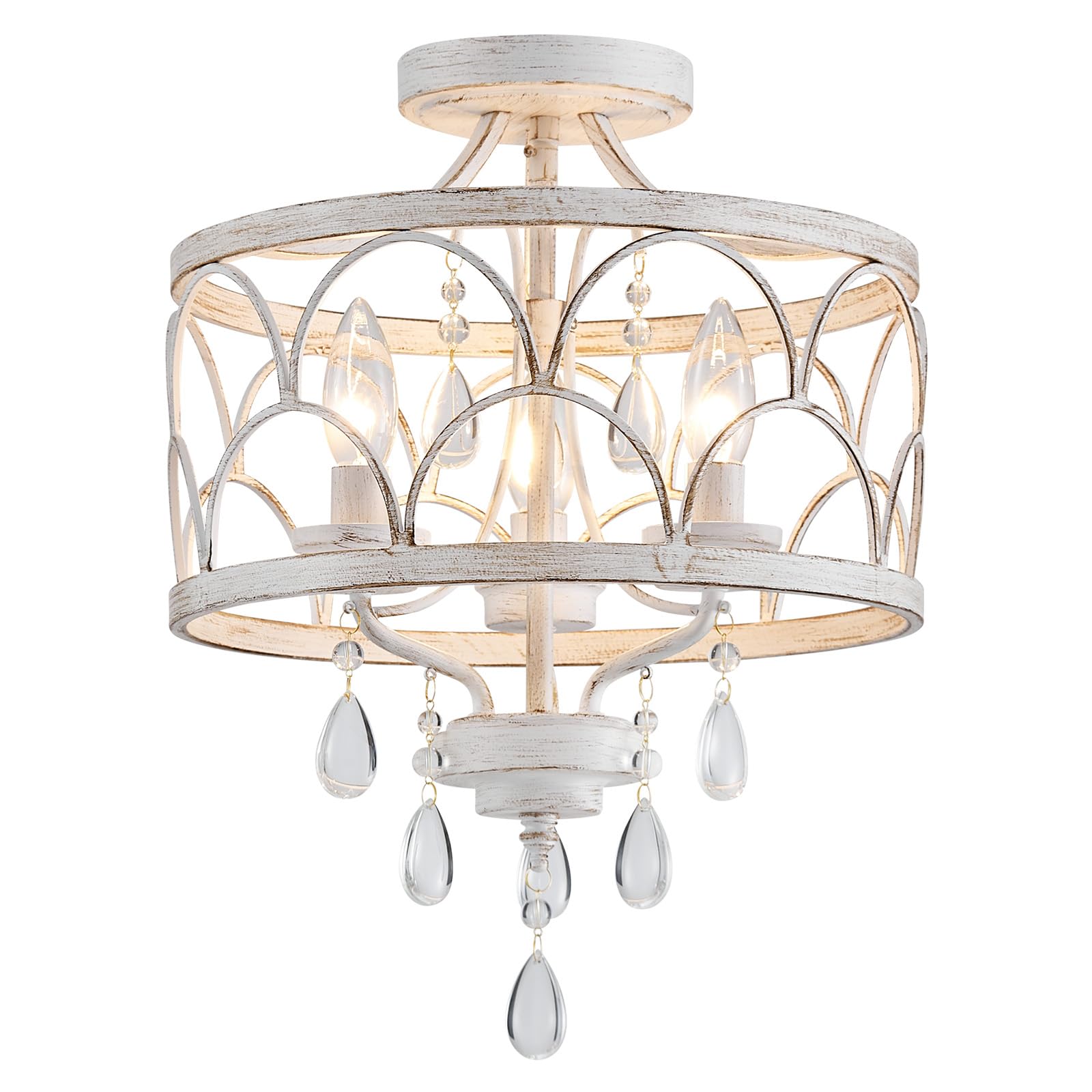 Crystal Ceiling Light Fixture  Modern Small Chandelier Light Fixture  Farmhouse White Semi Flush Mount Ceiling Light  Round Hallway Lighting Fixtures For Bedroom Entryway Dining Room Living Room