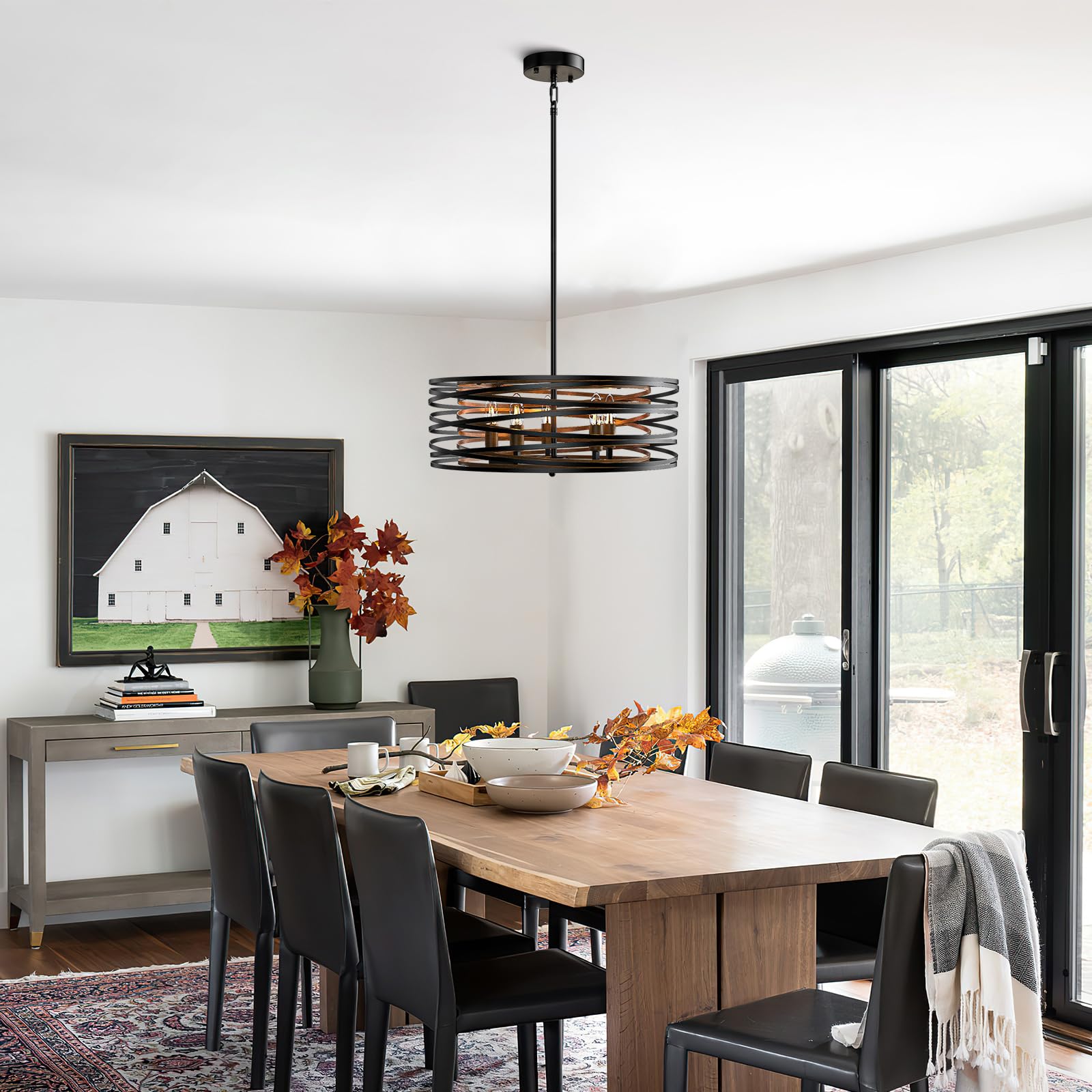 20 Inch Black Chandelier, 5-Light Farmhouse Chandelier For Dining Room Lighting Fixtures Hanging, Dining Light Fixtures Industri