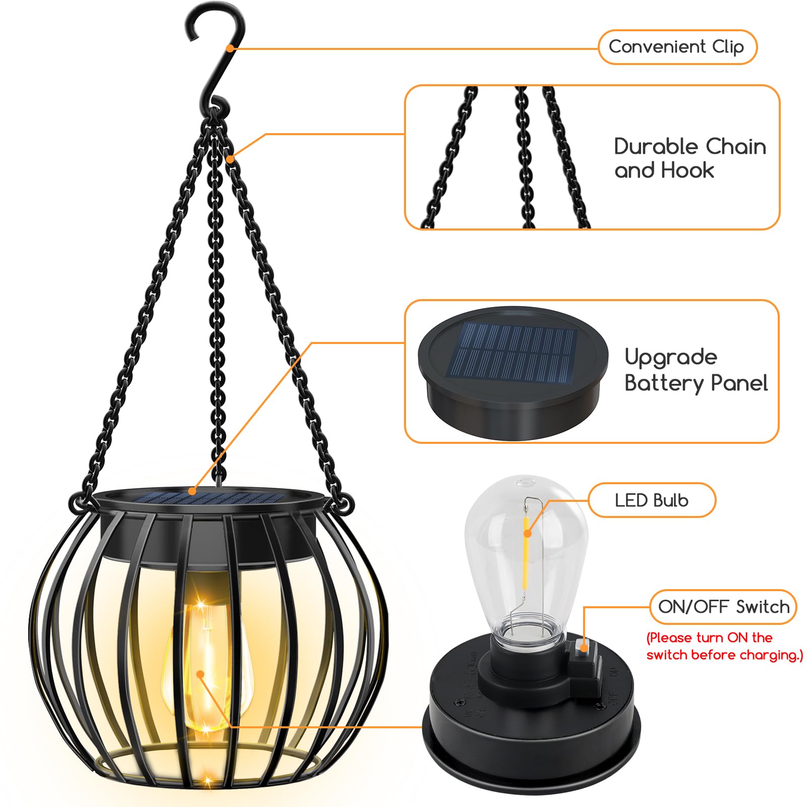 Ubright Solar Lights Outdoor Waterproof Hanging Solar Lantern Metal Lights For Outside Lanterns Decorative Outdoor Lighting For