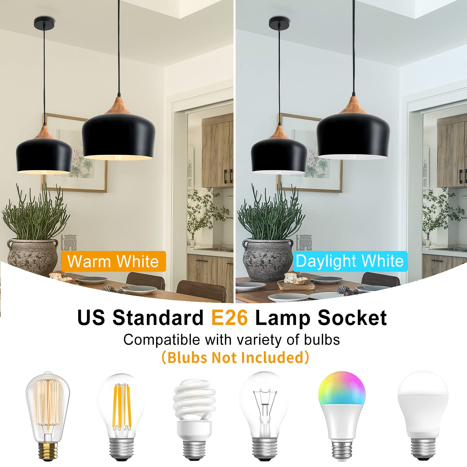 Eustace Modern Lantern Pendant Light - Black Wooden Dome Ceiling Fixture for Kitchen Island, Dining Room, Living Room - EU8920