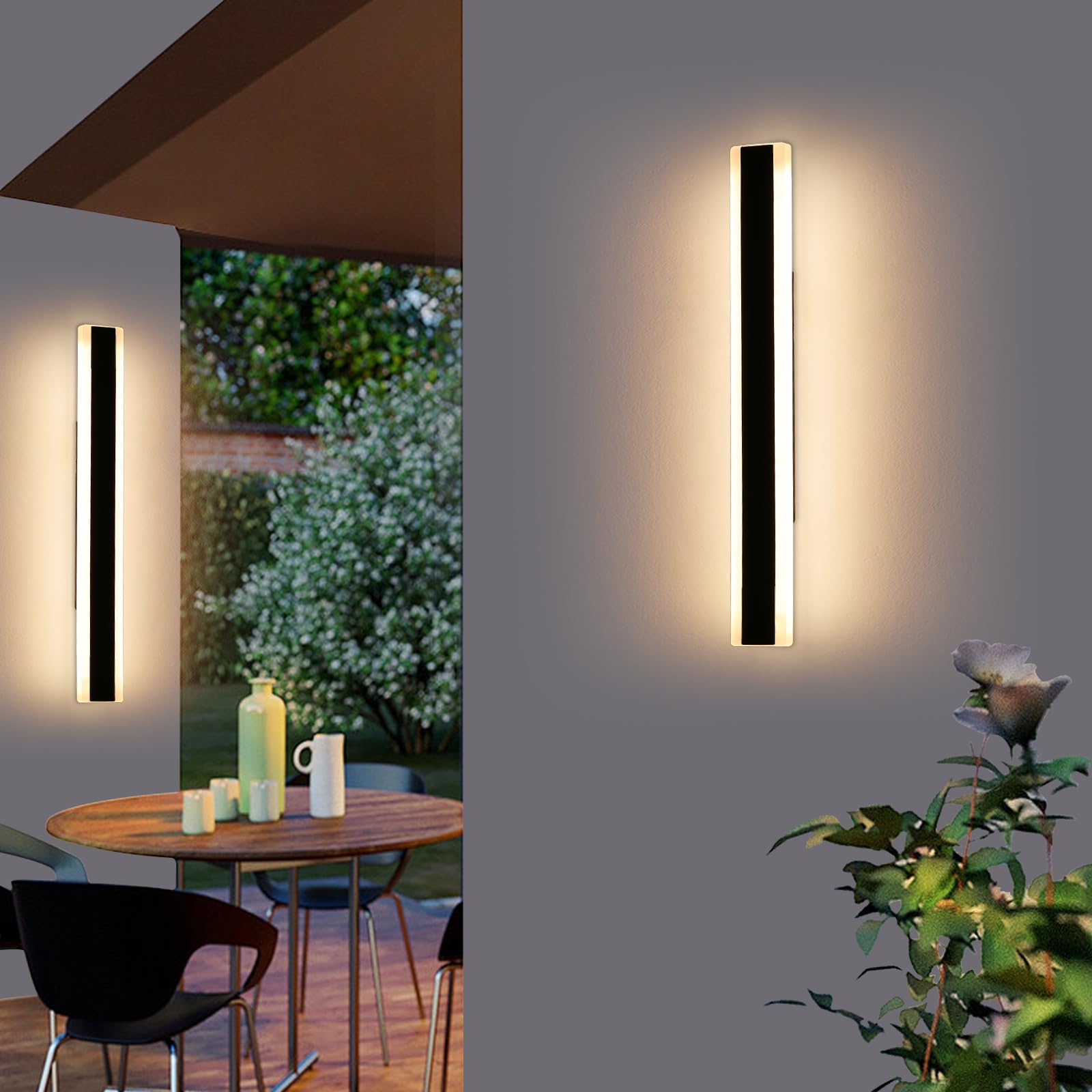 Mikeru 2Pack 23.6Inch Outdoor Wall Light Fixtures  10%-100% Dimmable Outdoor Wall Lights Exterior Front Porch Light 3000-6000K Wall Mounted Led Lighting For Basement  Shop Garage Lighting