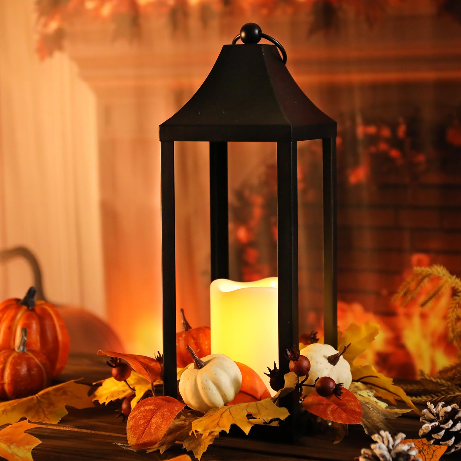 Taman Fall Decorations Candle Lantern  15.7 Flickering Flameless Lanterns Decorative Hanging Candle Lantern Metal Vintage For Thanksgiving Day Outdoor Patio Garden  Table Party Decor  2 Pack