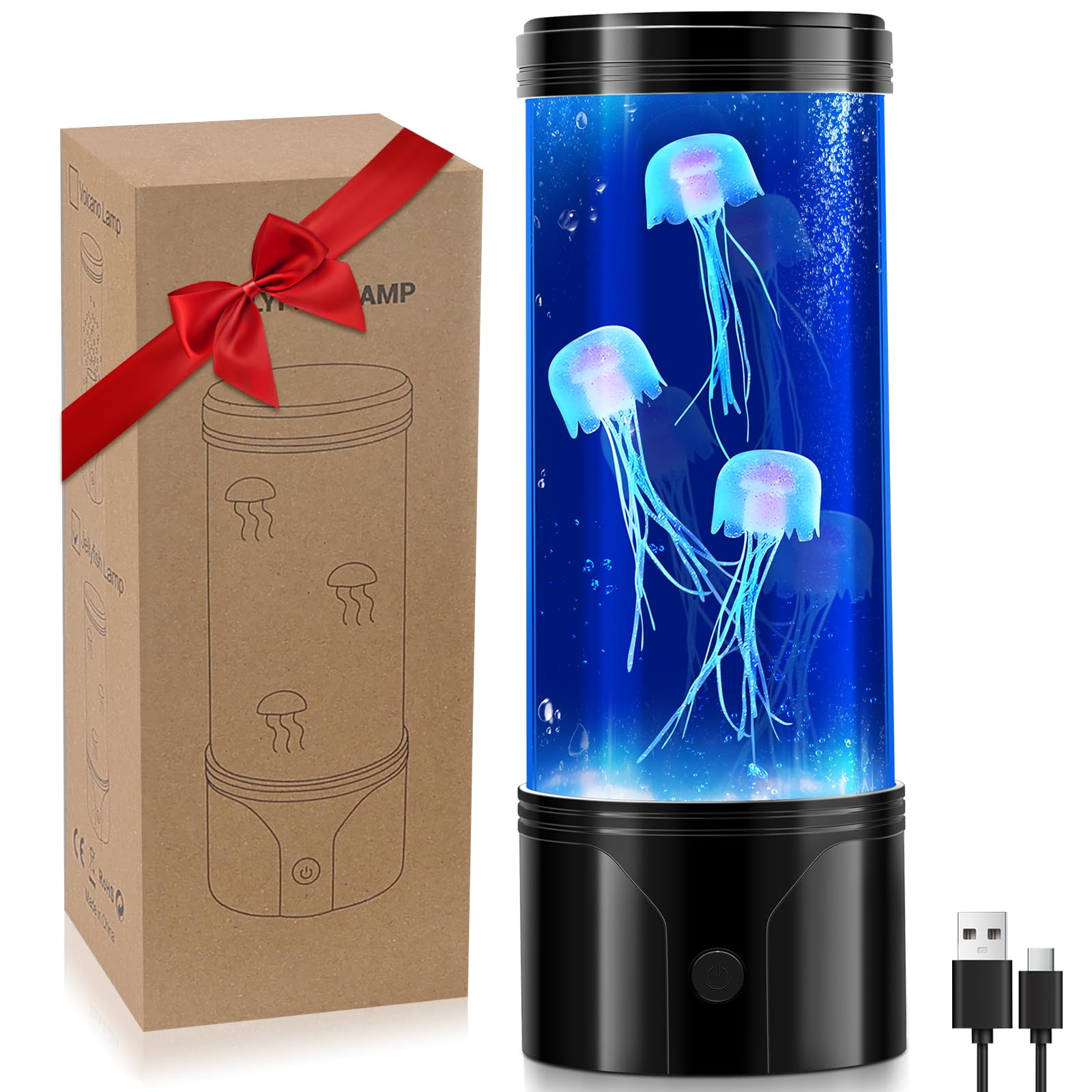 7 Color Jellyfish Lamp, Quiet Jelly Fish Night Light with USB and Battery Power,Relax Mood Aquarium Autism Fidget Sensory Birthd