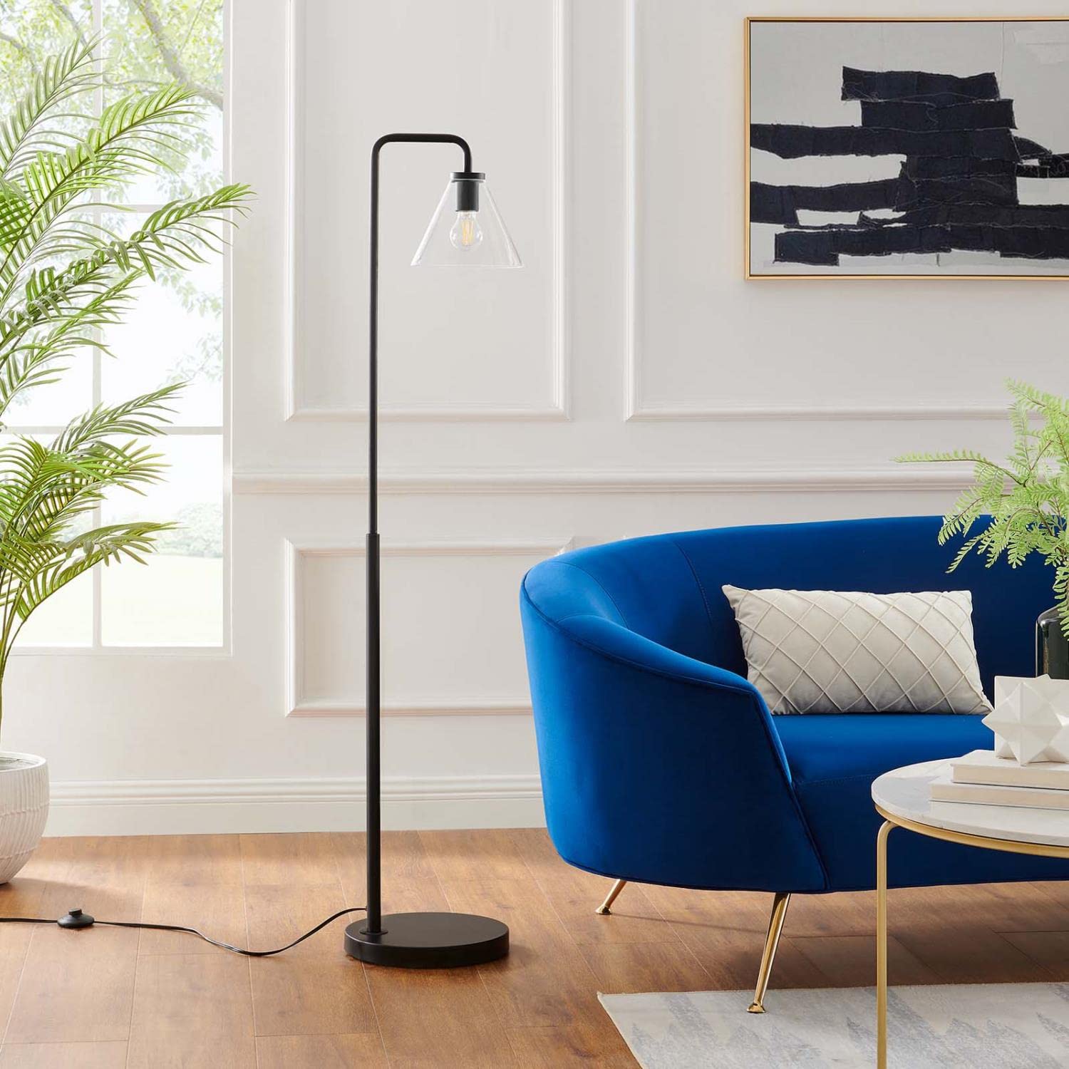 Modway Element 1-Light Modern Glass/Metal Floor Lamp in Black
