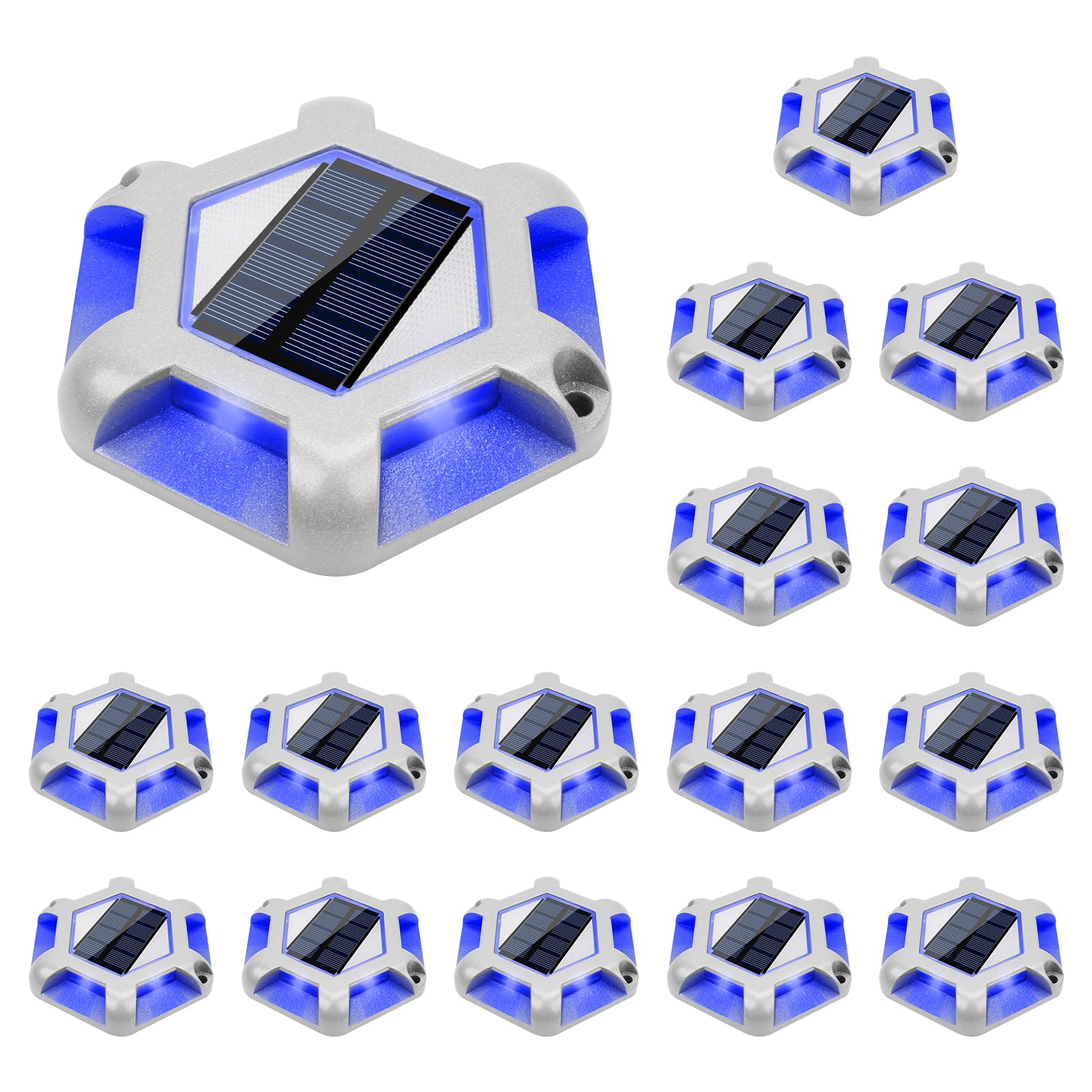 VOLISUN Solar Dock Lights, 16-Pack LED Aluminum Outdoor Lighting, Waterproof, Blue+White, Model 21400ZM