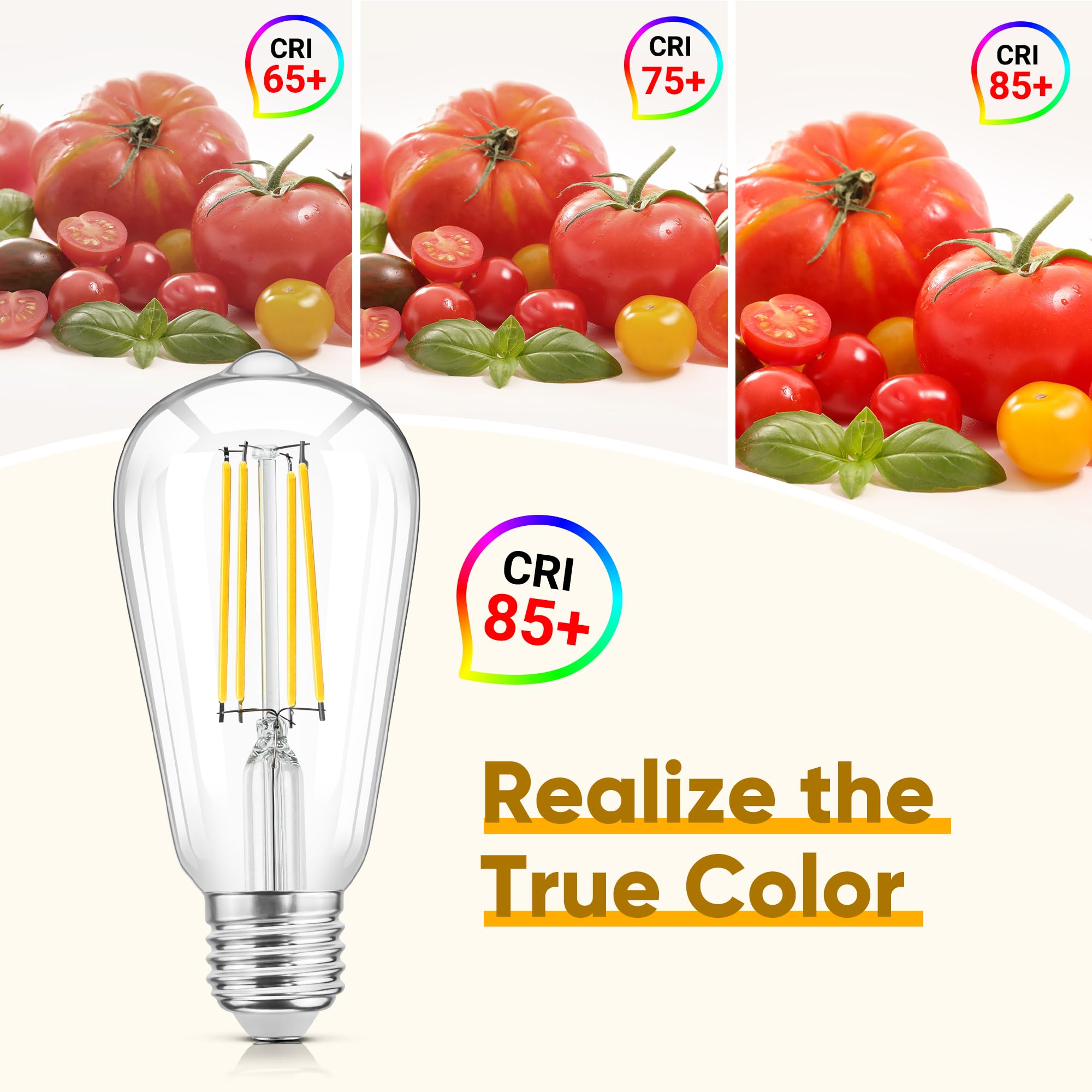 12 Pack Led Edison Light Bulbs, Vintage 6W Led Bulbs 60W Equivalent, St58 4000K Daylight Soft White, Bright Led Filament Bulbs With Cri 85+, E26 Standard Base, 900Lum, Non-Dimmable, Clear Glass