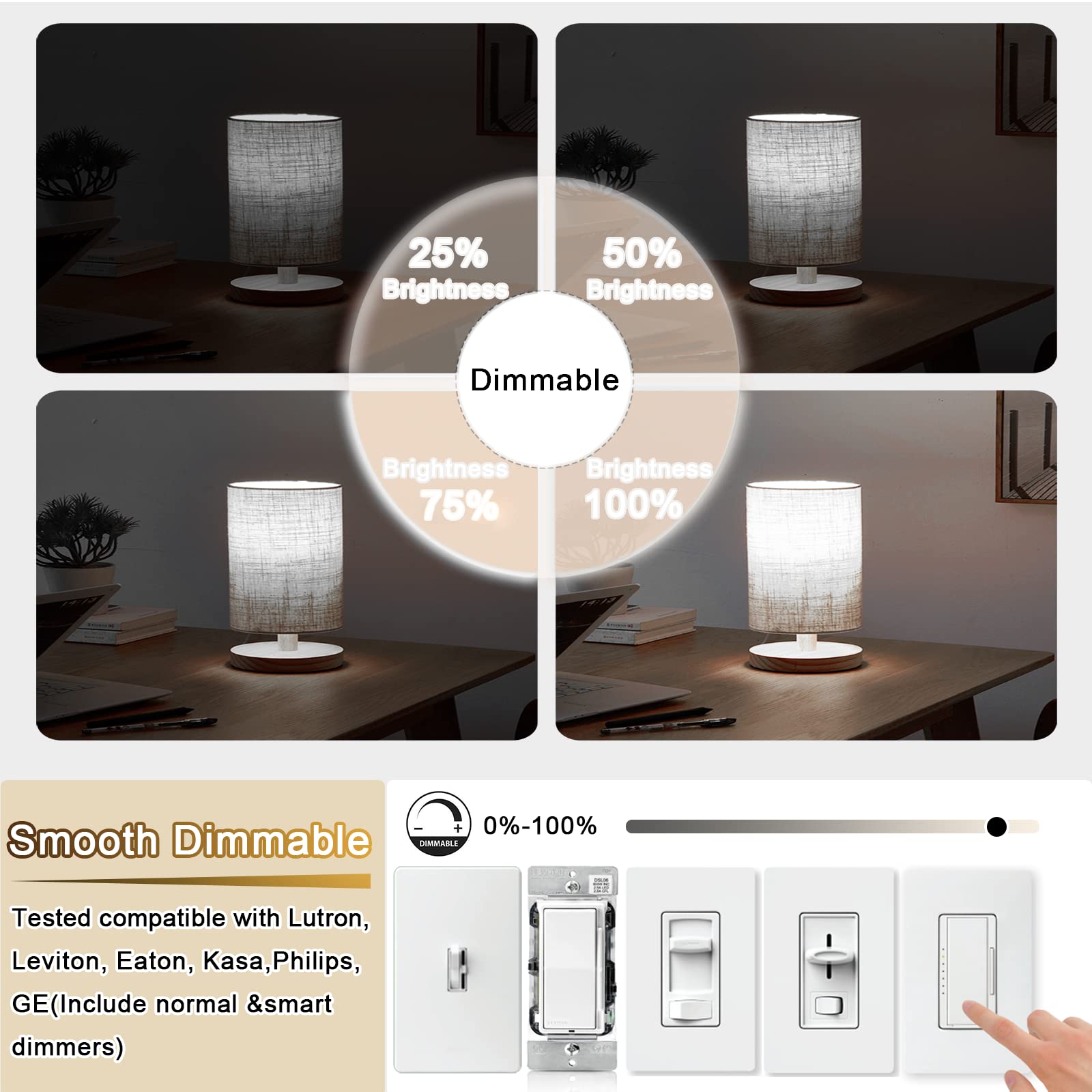 NOVELUX LED Bulb 5000K Daylight White E26 60W Equivalent Dimmable T10/T30 Clear Glass 3.2 Inch 4 Pack