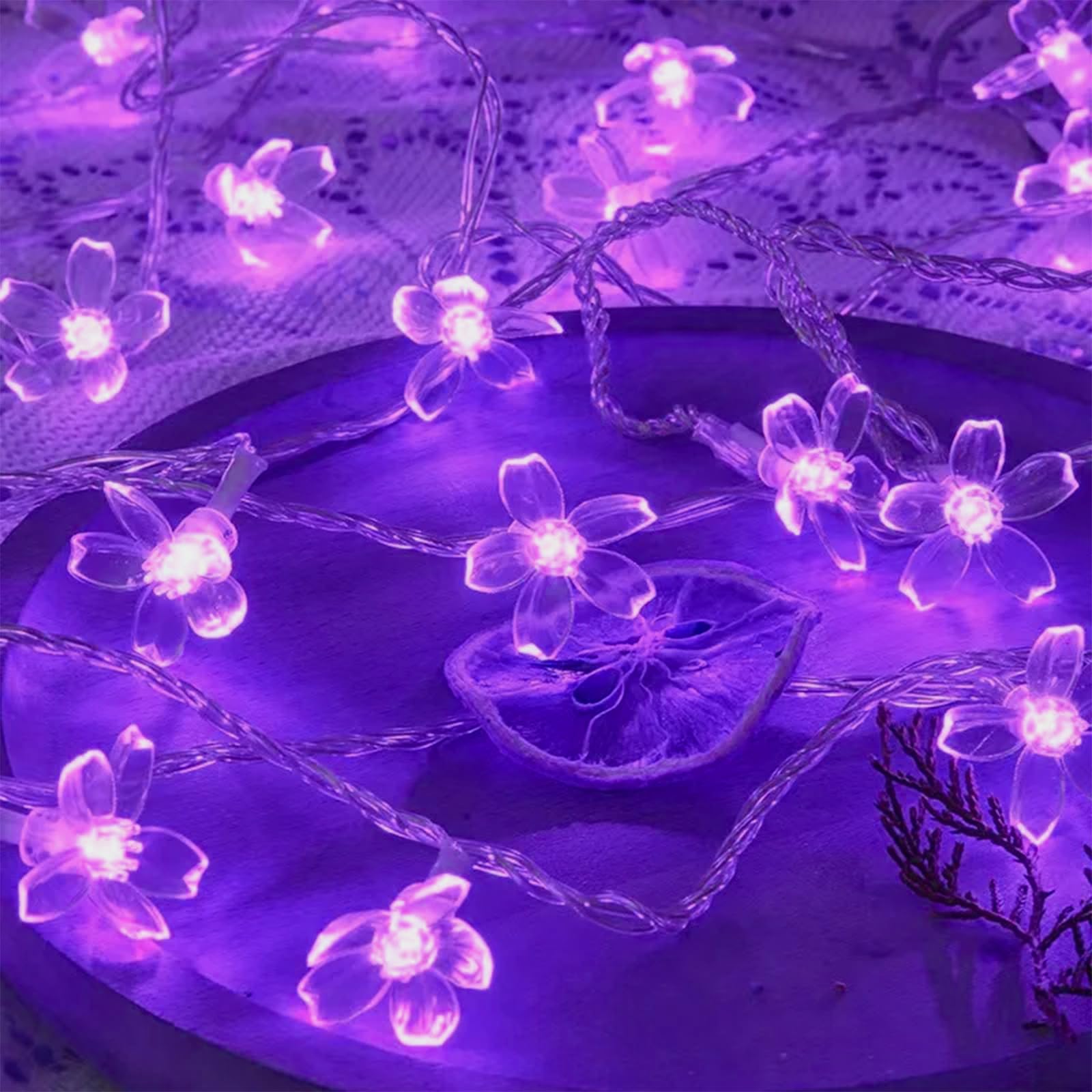 Jacuxlss Decorative Flower String Lights, 33Ft 100 Led Clear Wire Plug In Fairy Lavender Cherry Blossom Easter Christmas Hanging