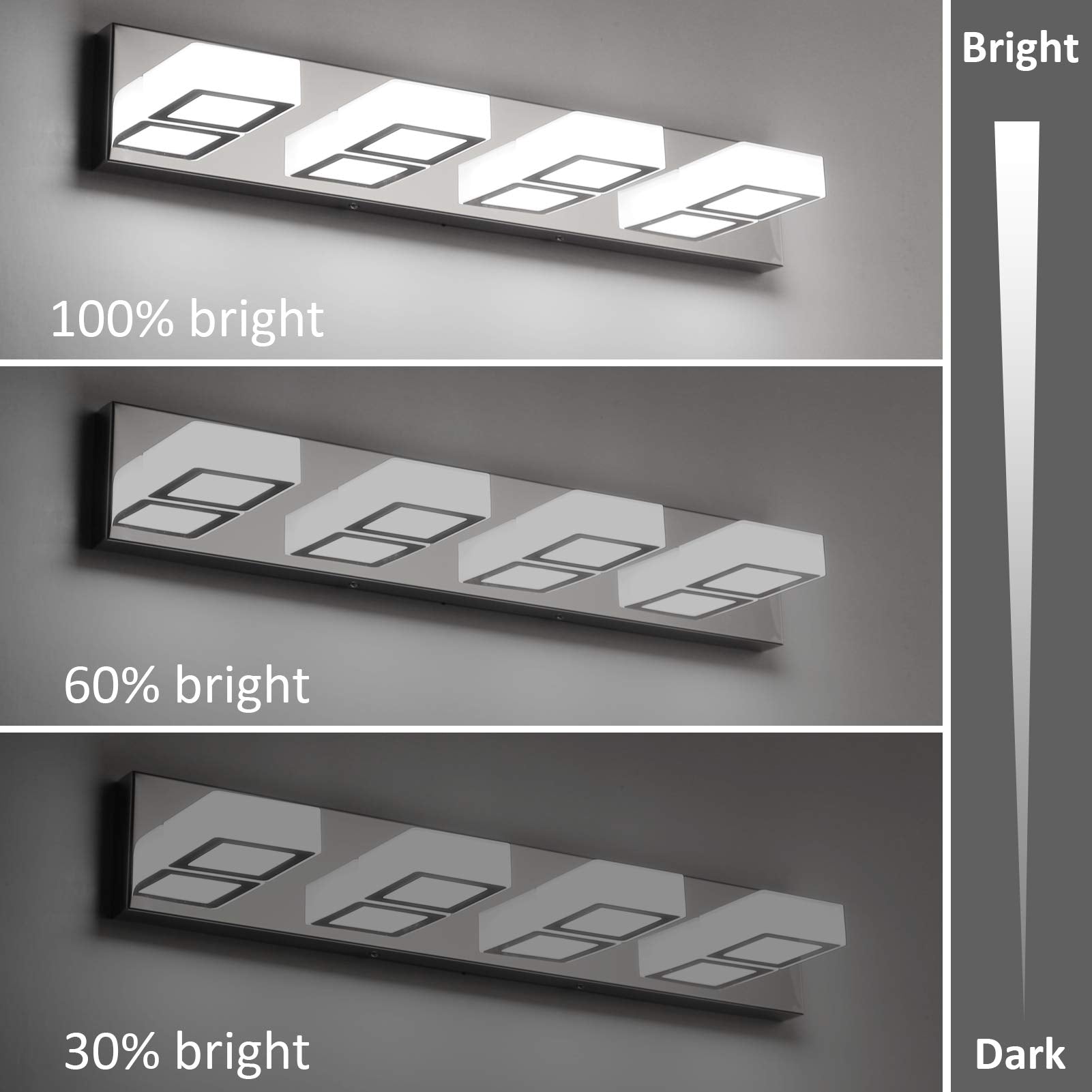 Ralbay D-8590-4T Dimmable Bathroom Vanity Light Fixtures, 4-Light Acrylic, Chrome Finish