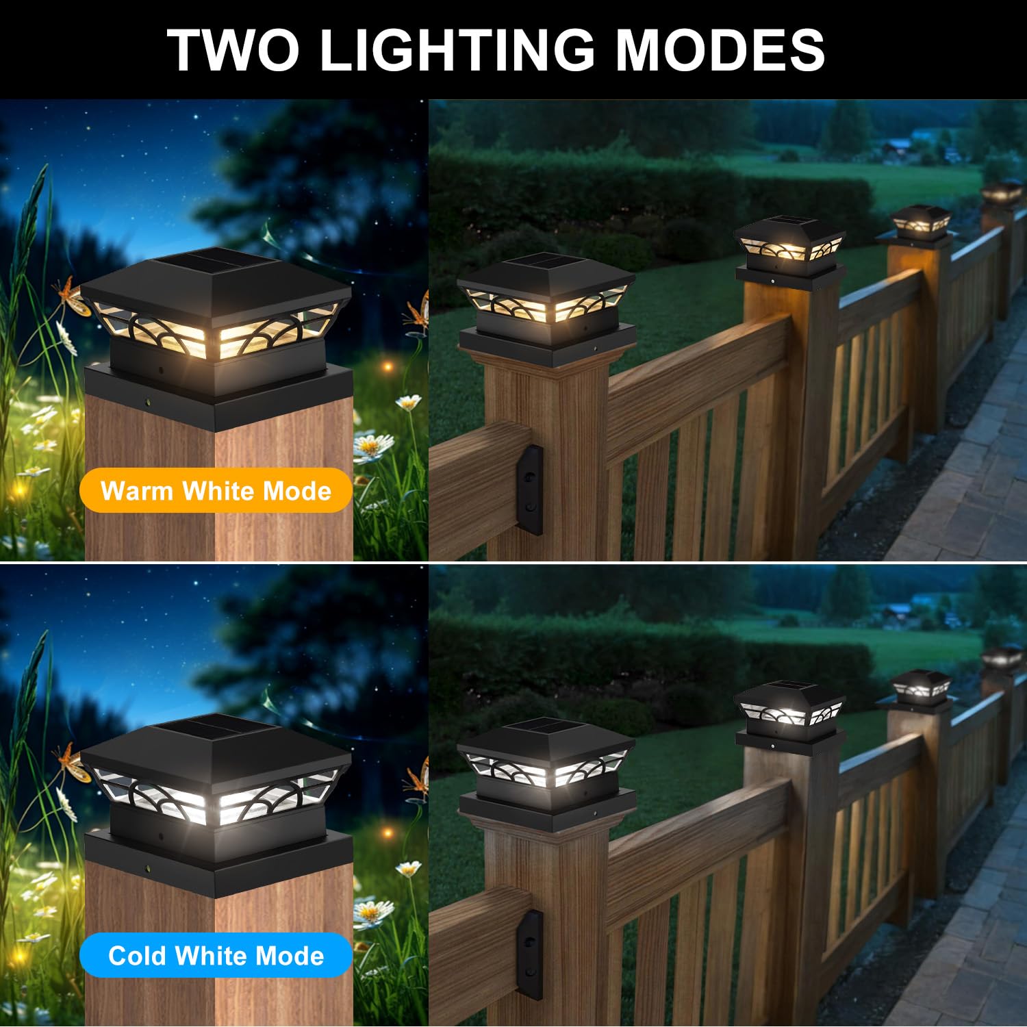 T-Sun 6 Pack Solar Post Cap Lights, Waterproof Warm/Cold White For 4X4 5X5 6X