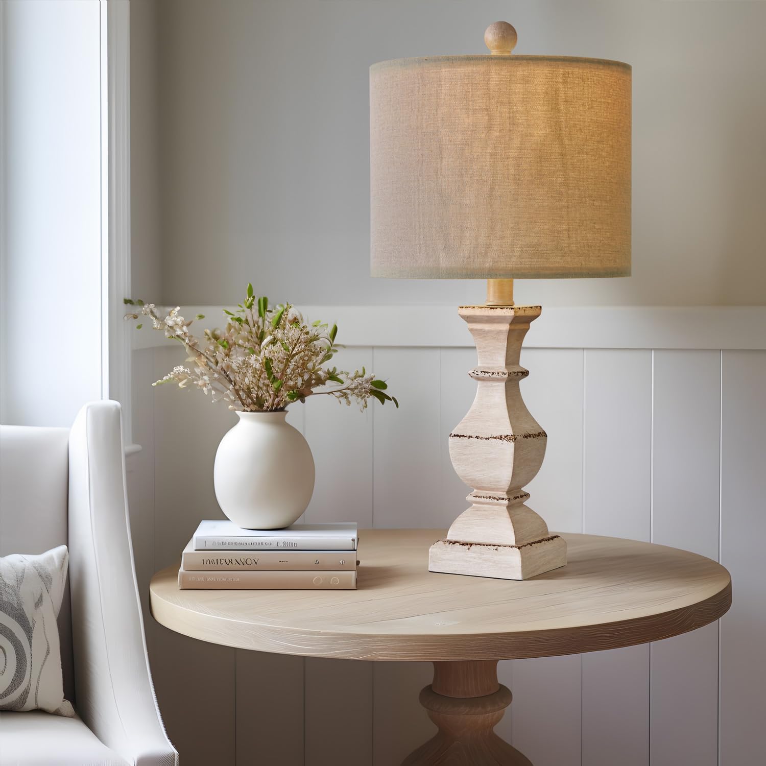 PoKat Retro Table Lamps Set of 2, Antique Beige, Small Size, Vintage Rustic Design for Bedroom and Living Room, Model AMZ-T1041ANT