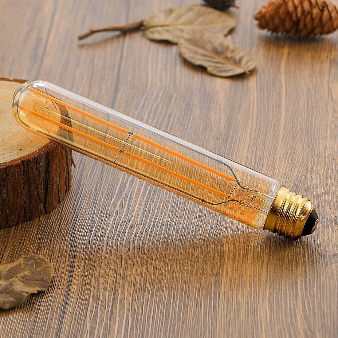 VCTC Lighting Dimmable T10 Amber Vintage Edison Bulb, Glass, 2200K, 7.3in, E26 Base, 4-Pack