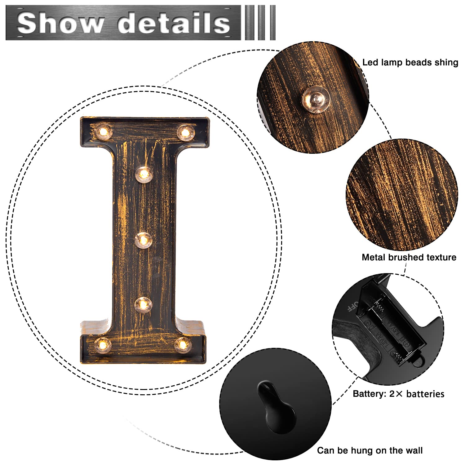 Golden Black Led Marquee Letter - Industrial, Vintage Style Number Sign for Cafe-(4)