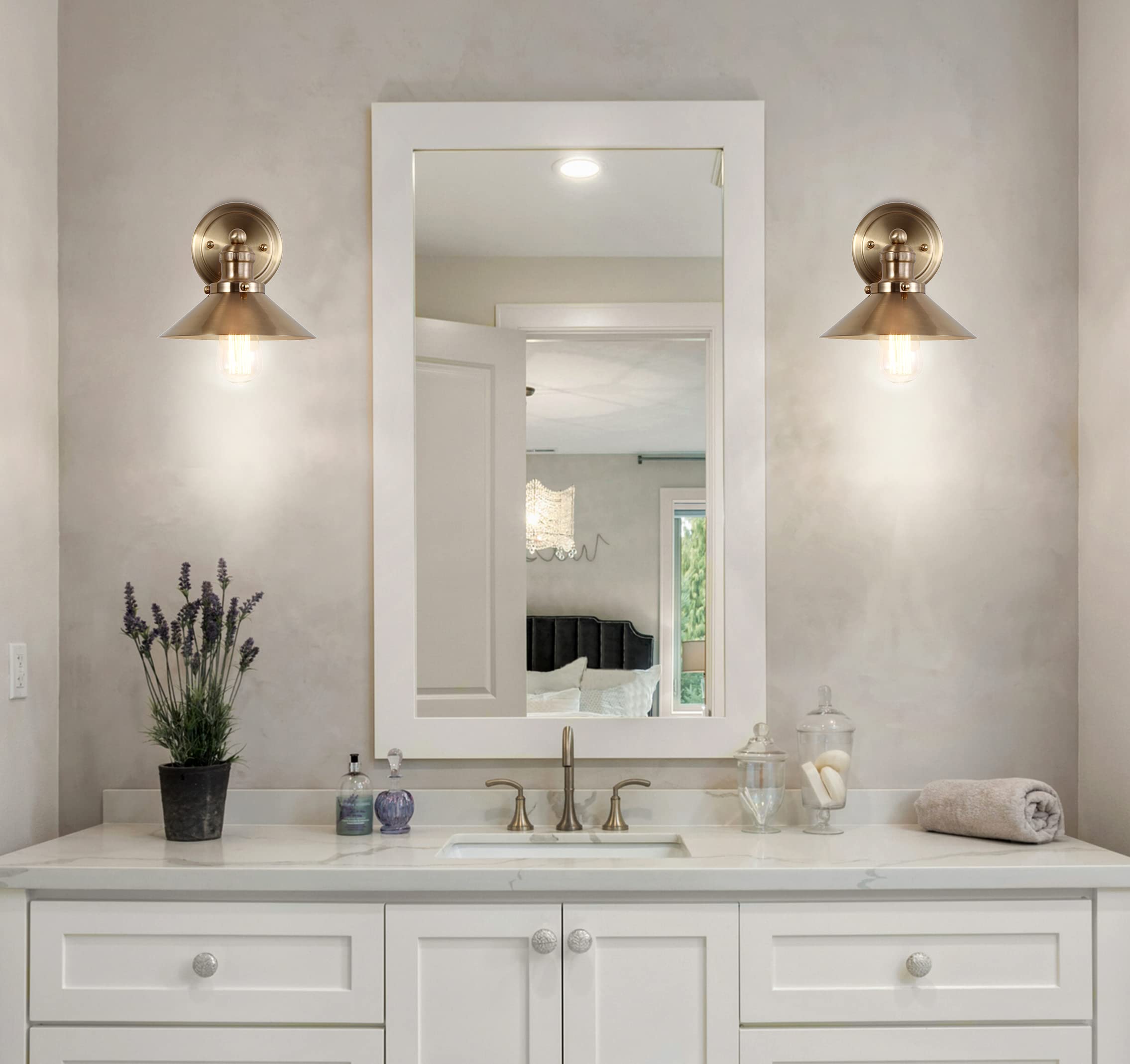 JONATHAN Y Farmhouse Sconce 1-Light Metal Shade, Brass Gold, Model JYL7429A, Includes 2200K Edison Bulb, Ideal for Bedroom, Living Room,