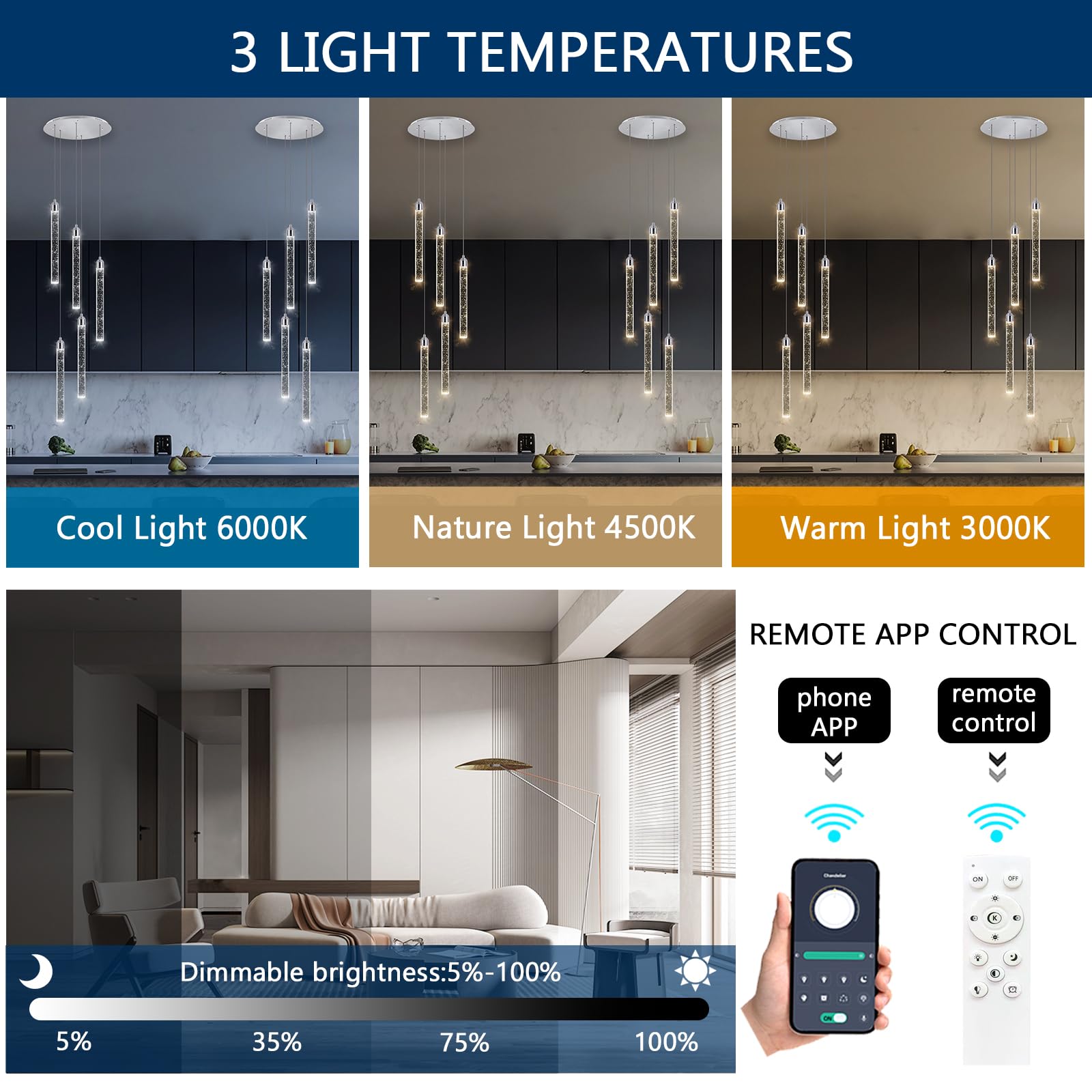 5 Light Mini Chandelier Led Pendant Lighting For Kitchen Island Modern Bubble Crystal Pendant Light Adjustable Pendant Light Fix