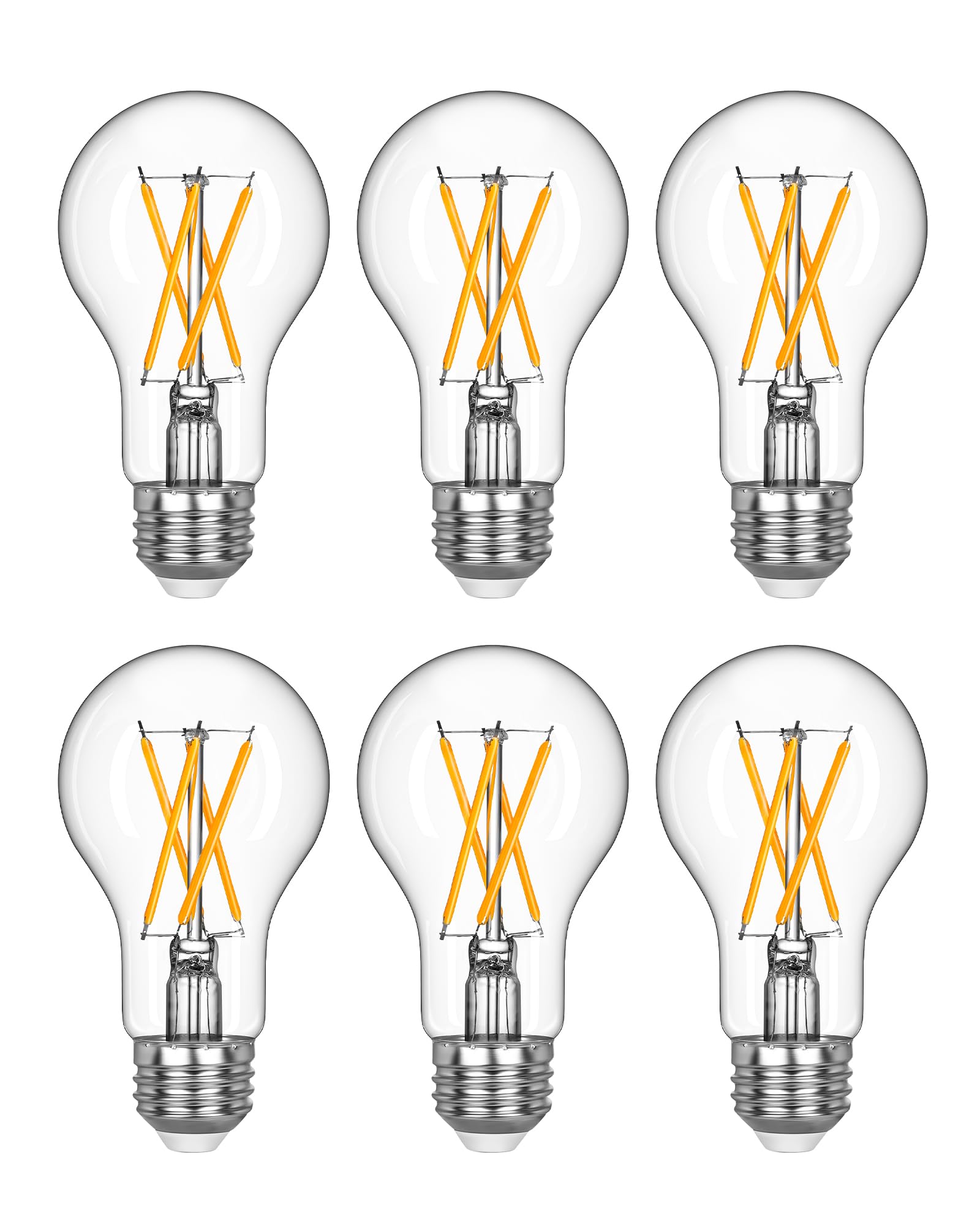 Edishine 6 Pack Vintage Led Edison Bulbs, A19 Dimmable Light Bulb, 800Lm 2700K Warm White Light, 240 Beam Angle & E26 Base, 8W E