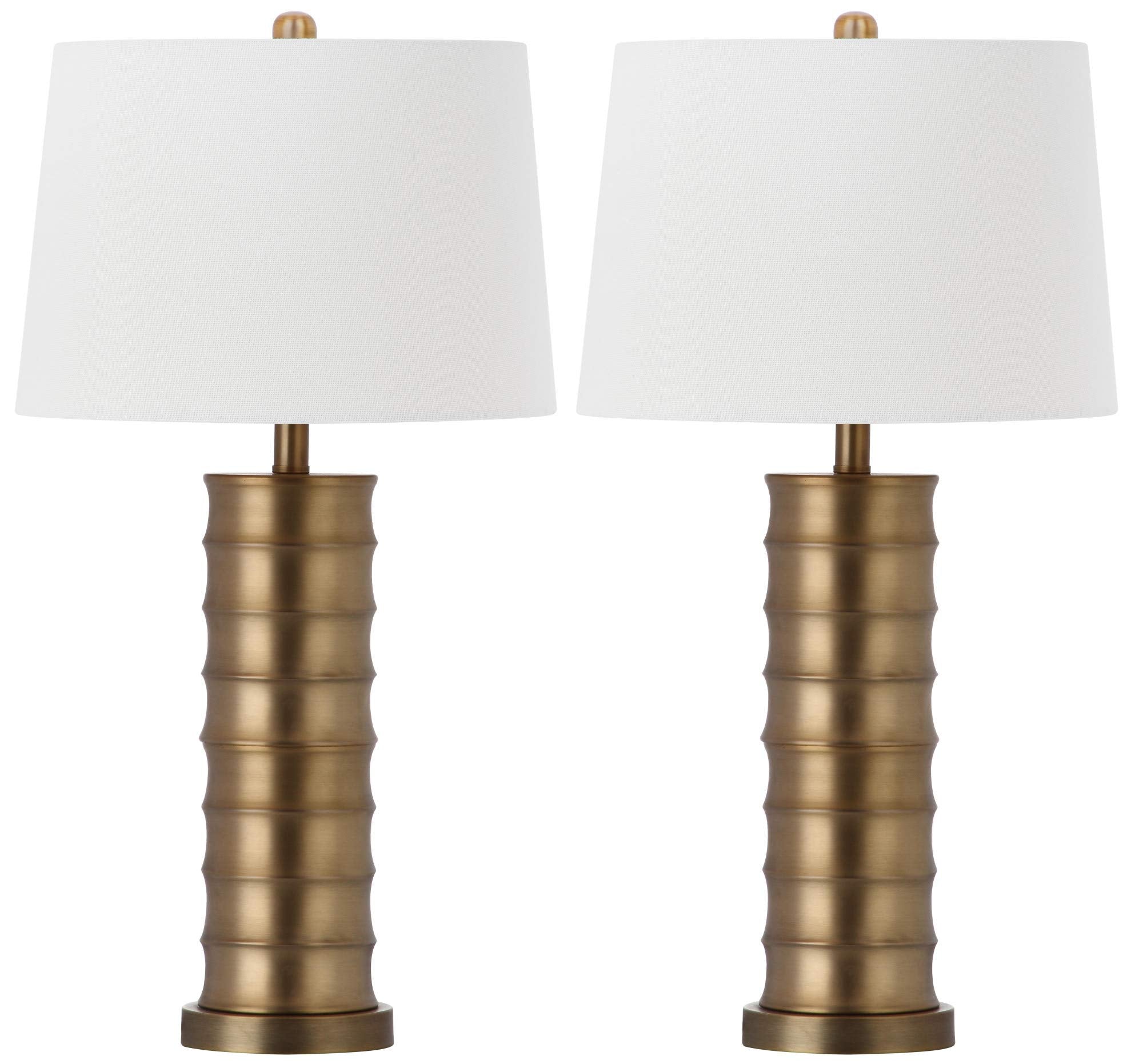 SAFAVIEH Lighting - Linus 28.5-Inch Brass Column Table Lamp Set of 2 - Transitional Slim Body Design - Ideal for Living Room, Be