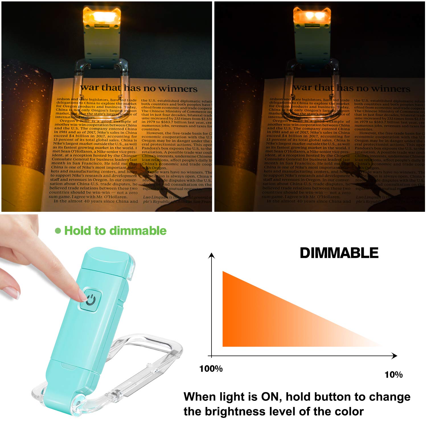 Biglight Amber Book Reading Light, Led Clip On Book Lights, Reading Lights For Books In Bed, Small Book Light For Kids, Usb Rech