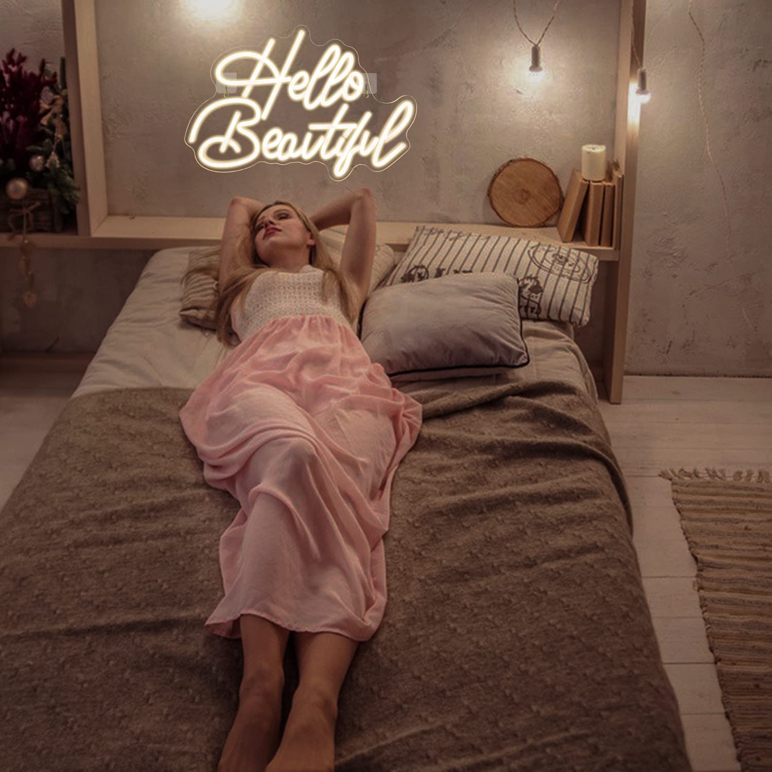 Looklight Neon Sign - Warm White LED Light for Wall Decor, Model NS0725_5, Acrylic Material, USB Powered