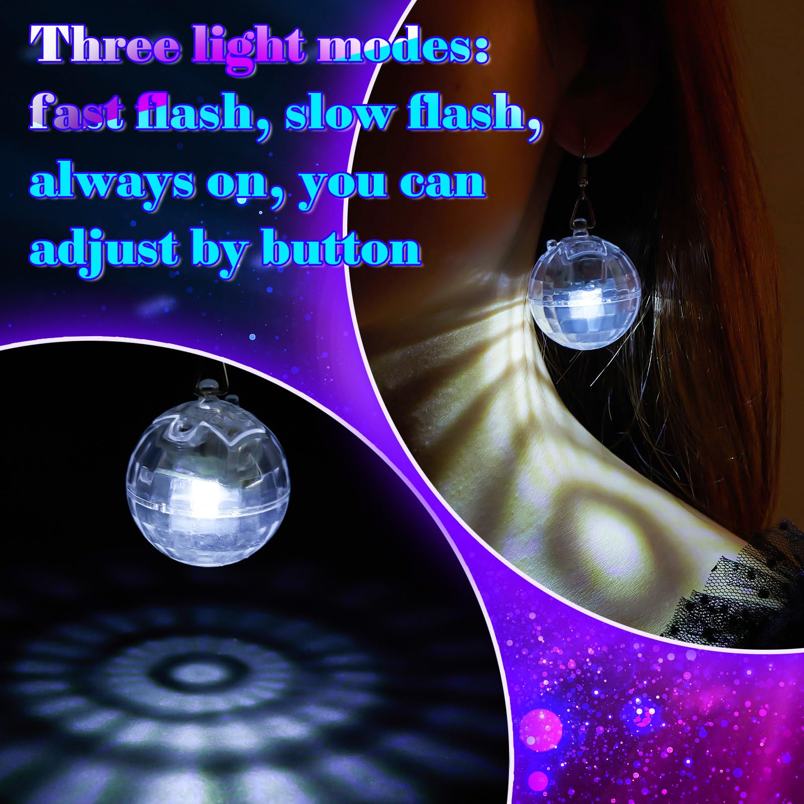 Henoyso Light Up Disco Ball Earrings for Women - LED, Color Mixing, 3.5 cm, Model Henoyso-Party-1214