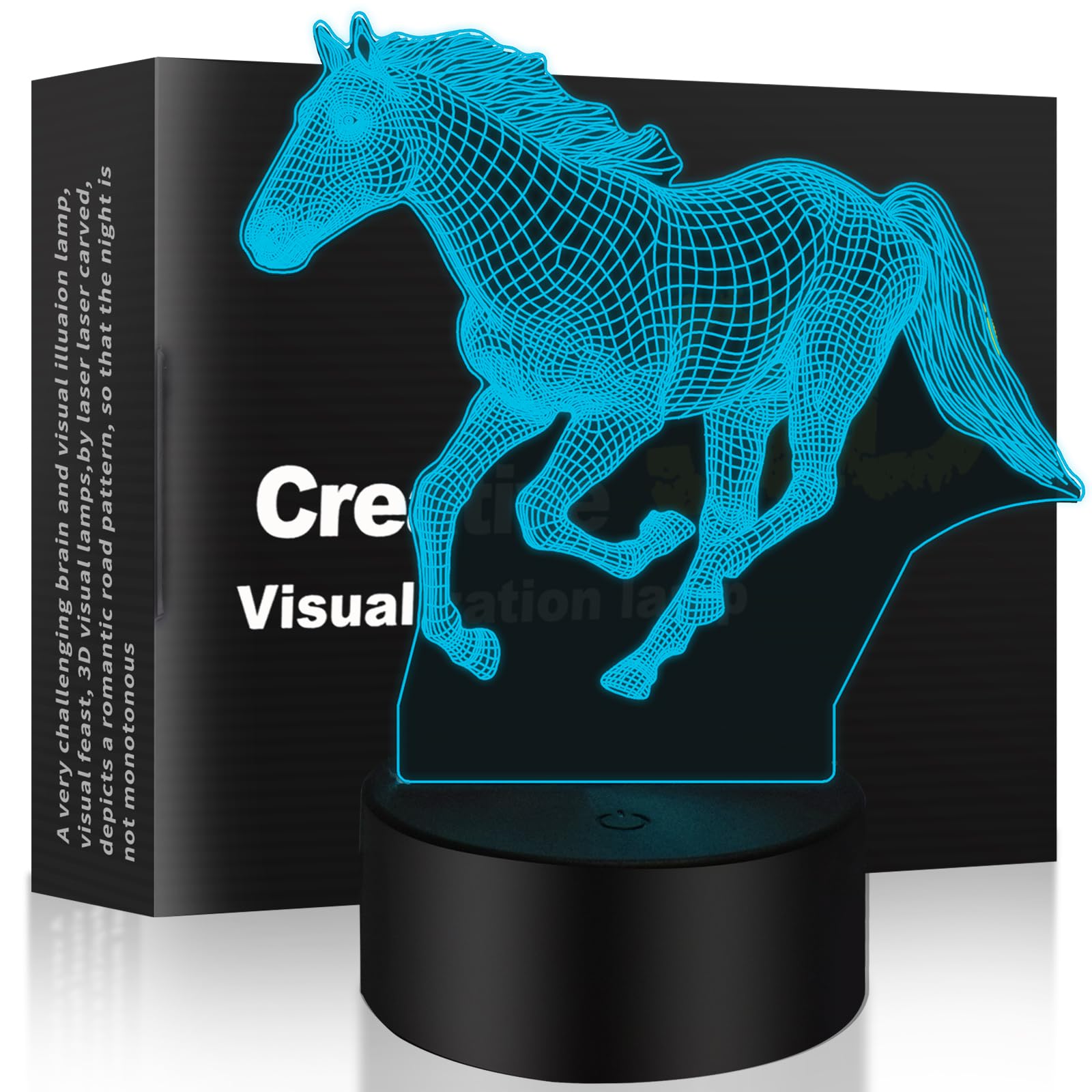 XINYUANLAI 3D Illusion Horse Night Light  7 Colors Auto Gradual Changing USB Powered LED Lights with Touch Switch for Kids Gifts Home Decoration