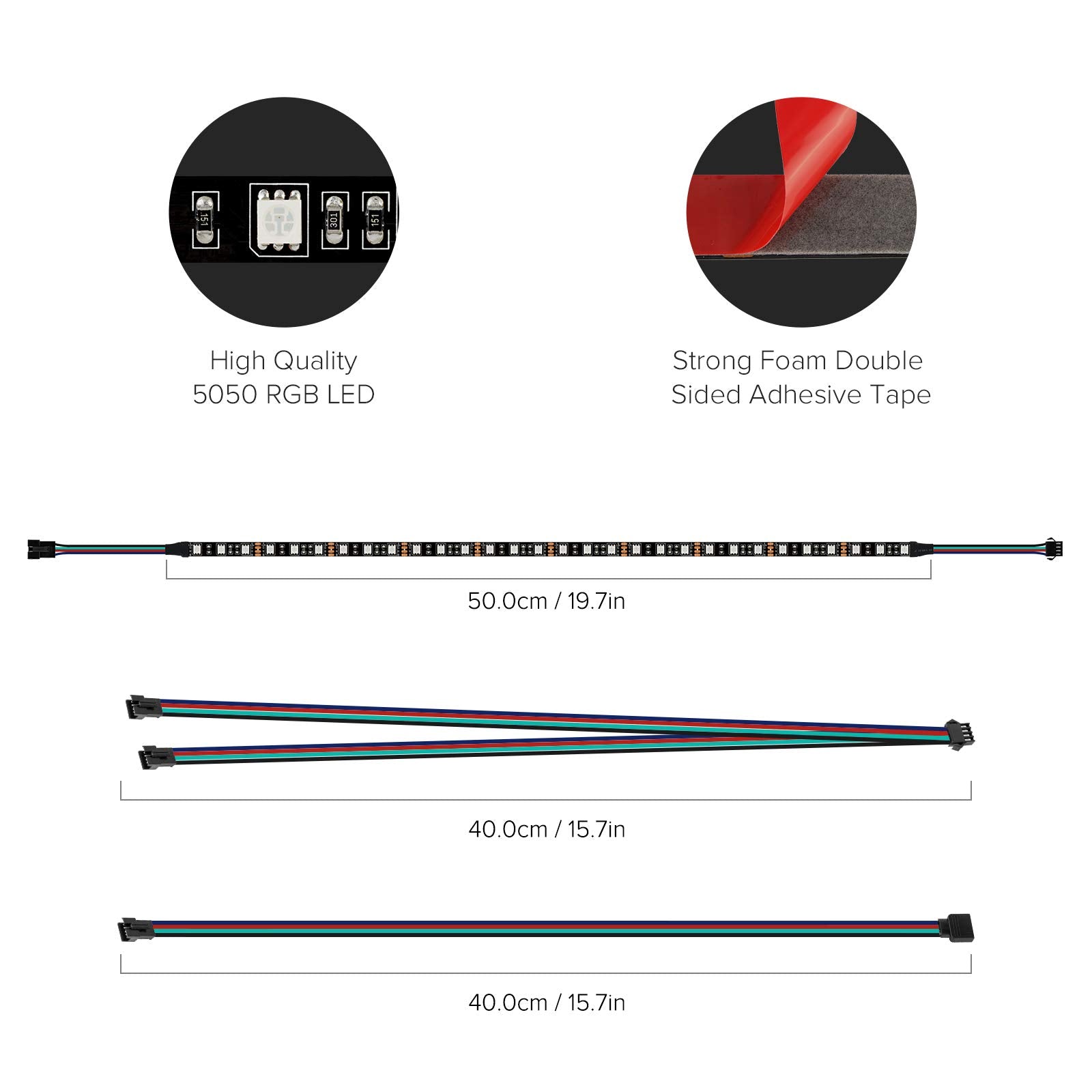 BTF-LIGHTING LED RGB PC Light Strip, 19.7in, 12V 4-Pin, Black, Model 2PC12VGRB5050, Compatible with ASUS