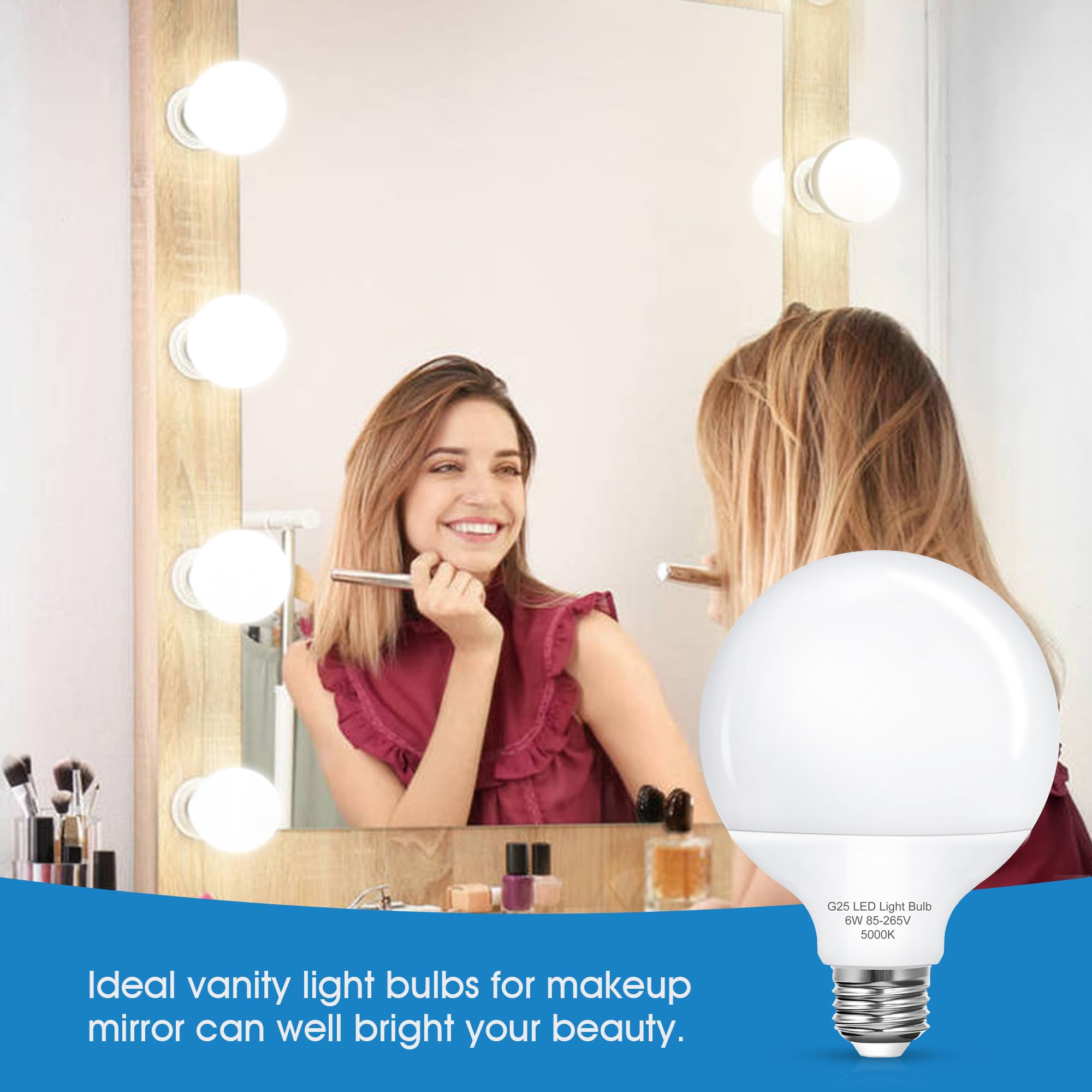 8 Pack G25 Vanity Light Bulb, Led Globe Bulbs For Bathroom Vanity Mirror, 60W Led Light Bulbs Equivalent, Brightness 5000K Dayli