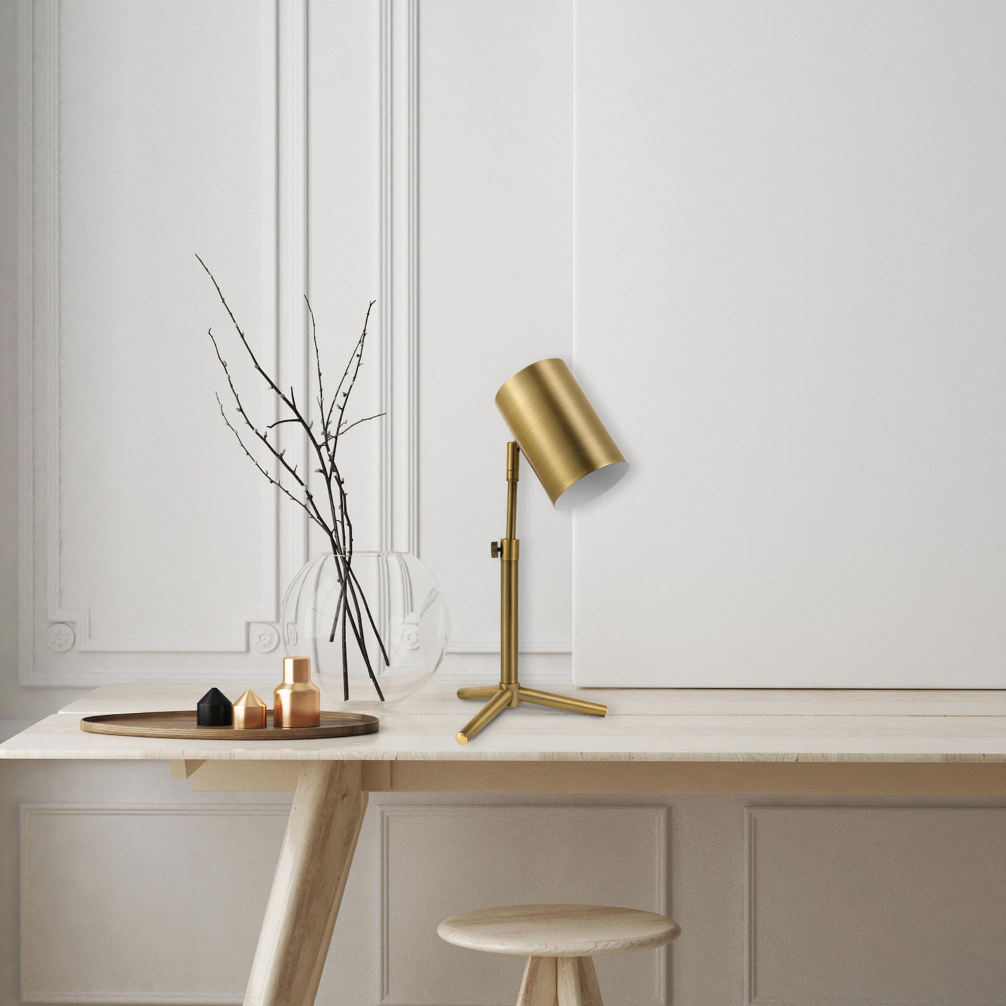 Globe Electric Pratt 18" Desk Lamp, Matte Brass, Adjustable Height, Model 52097, Metal Construction