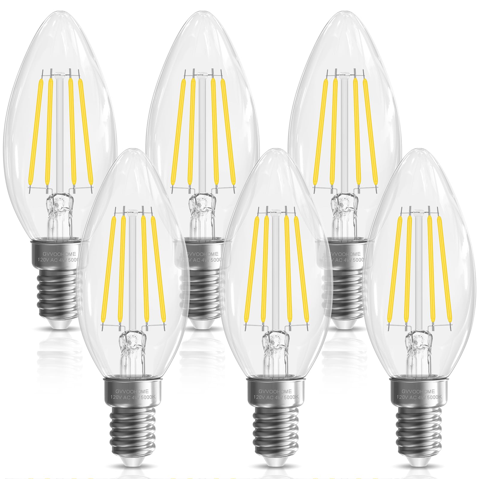 Gvvoohome 40 Watt Candelabra Light Bulbs, E12 Led Bulb Non-Dimmable Chandelier Light Bulb, 5000K Daylight B10 Led Candle Bulb, 9