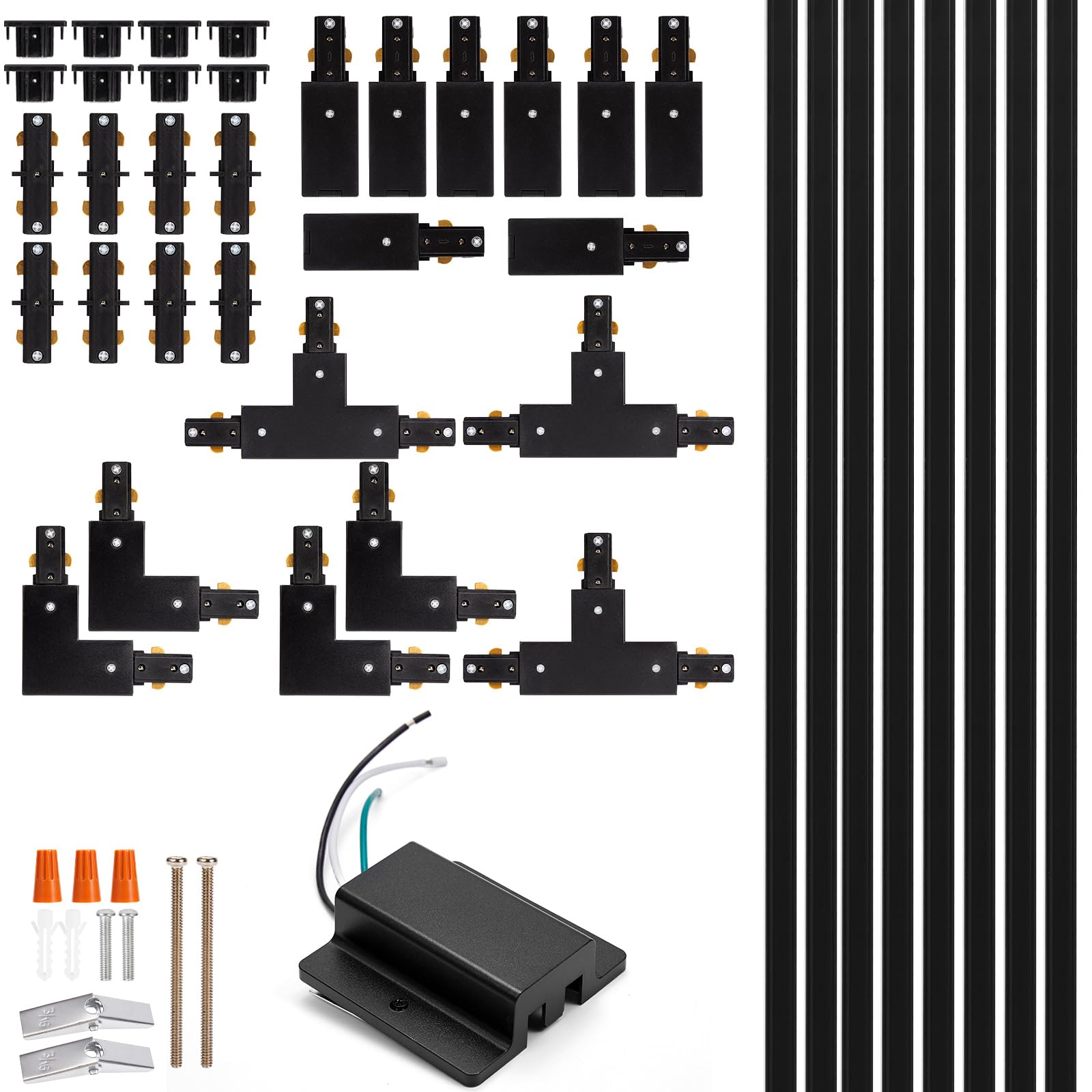 H Track Lighting Rails Kit - Icreating 26Ft Black Track Light Track 3 Wire With Floating Canopy Connector, I And L Connectors Fo