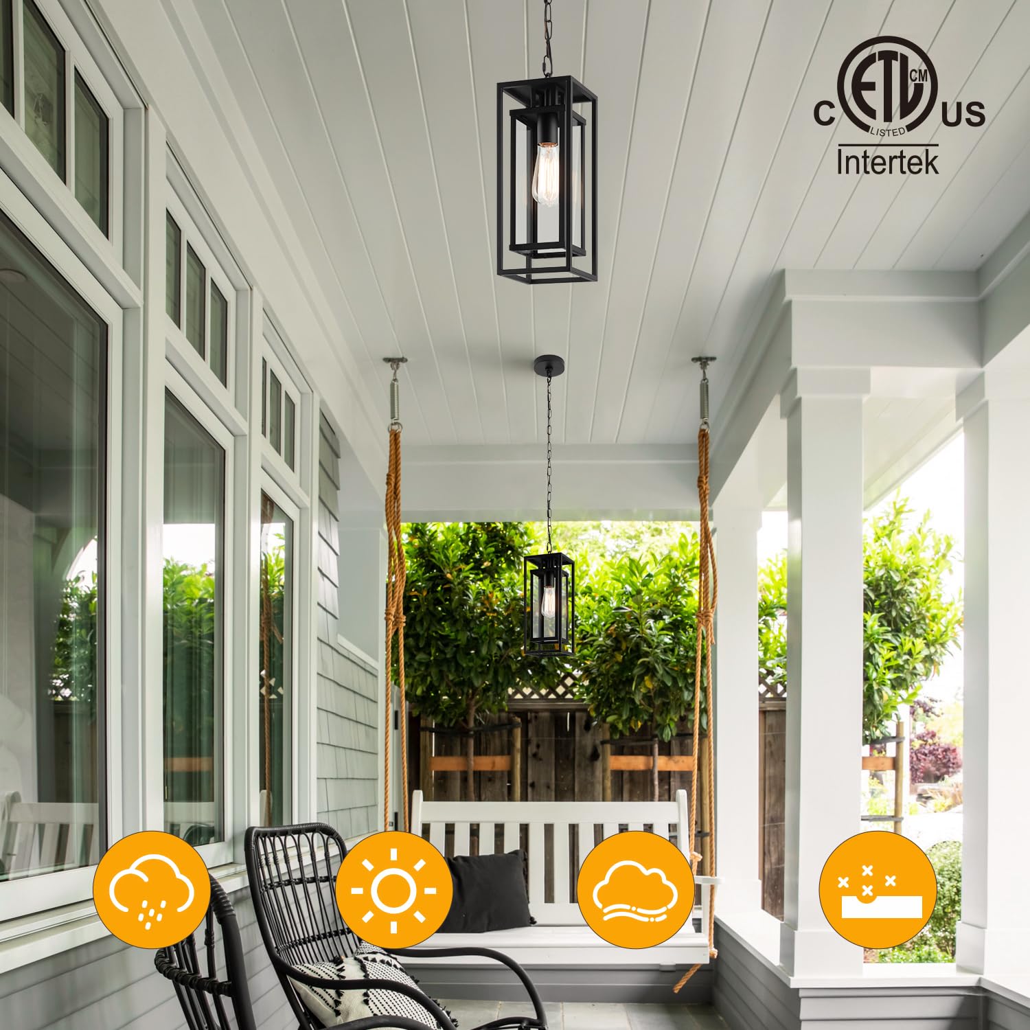 mirrea 14" Outdoor Pendant Light, Matte Black Galvanized Steel Fixture for Porch, Entryway & Gazebo, Model BH009B14-D