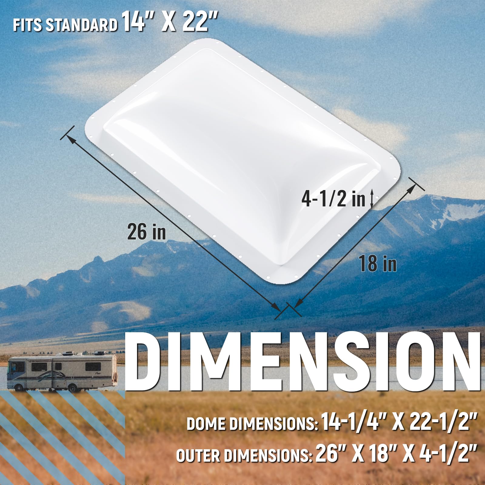 HECASA RV Skylight Replacement Cover, 18" x 26", Polycarbonate, White, Fits 14" x 22" Openings, Model VC-LYAP-737-1