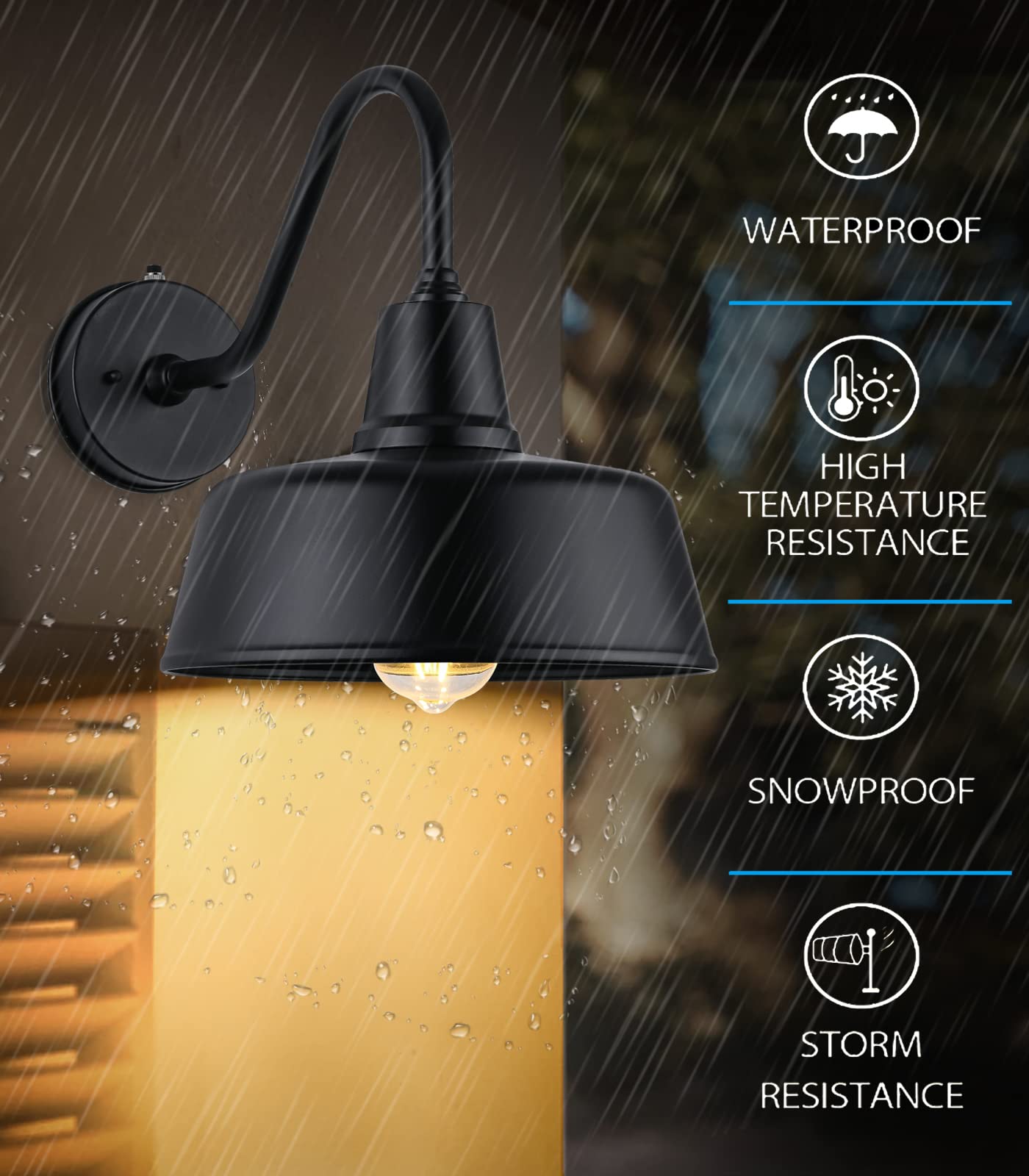 Joesa Dusk To Dawn Outdoor Farmhouse Barn Light, Waterproof, Rust Resistant Black Gooseneck Light For House Porch Garage…
