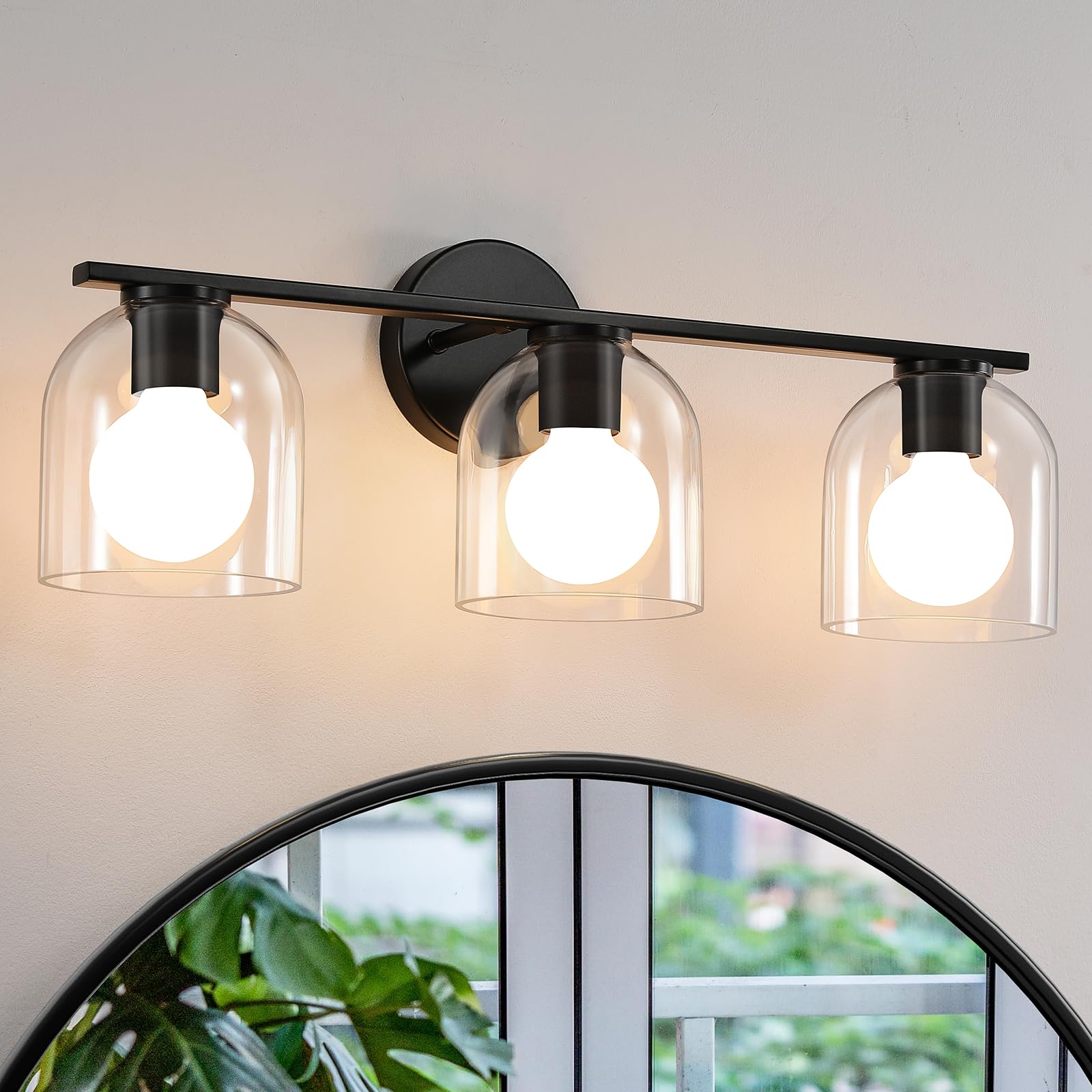 Woshitu Bathroom Vanity Light Fixtures: 23.3 Inch Modern Matte Black Bathroom Lighting Fixtures Over Mirror With Clear Glass Sha