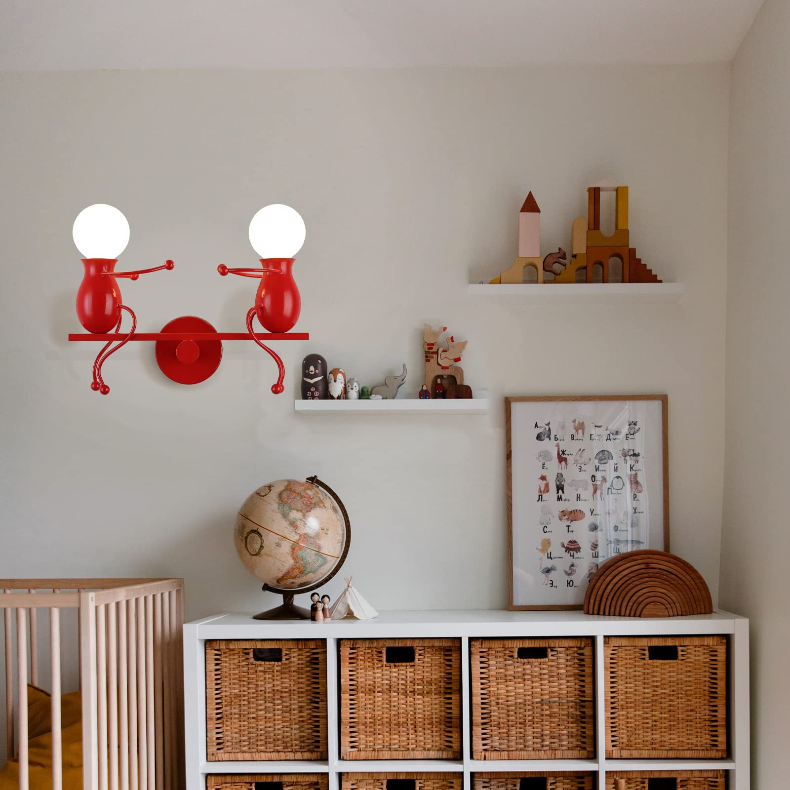 SOUTHPO LED Metal Wall Light Fixture Seesaw Design Red 2×E26 Modern Children’s Wall Sconce