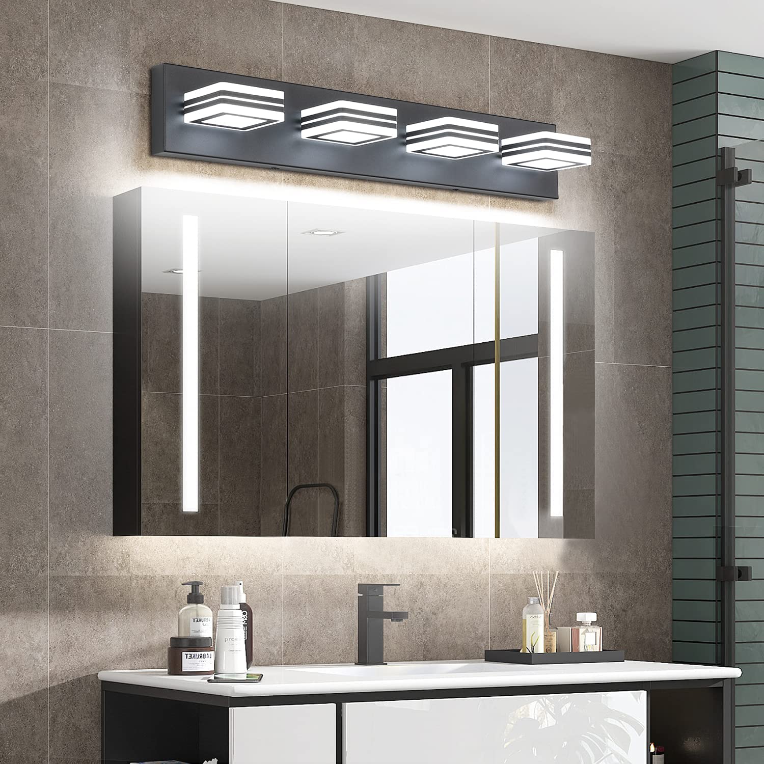 SOLFART Bathroom Vanity Lighting 4 Lights LED Dimmable Modern Black S9660-4T-BK
