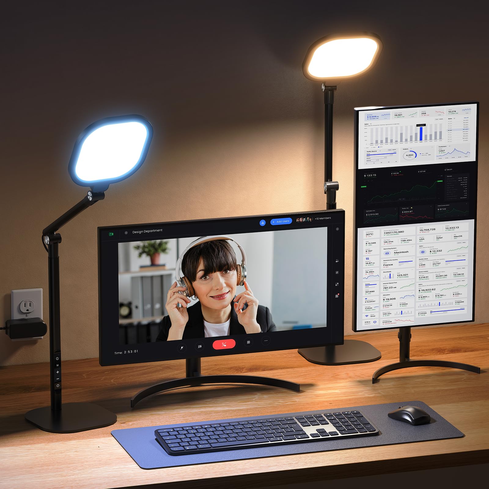 Led Desk Lamps for Home Office with Base  Video Conference Lighting for Zoom  Tall Desk Lamp with 50 Light Modes & Memory and Timer Func Computer Light  Ring Light for Desk for Video Streaming  Webcam