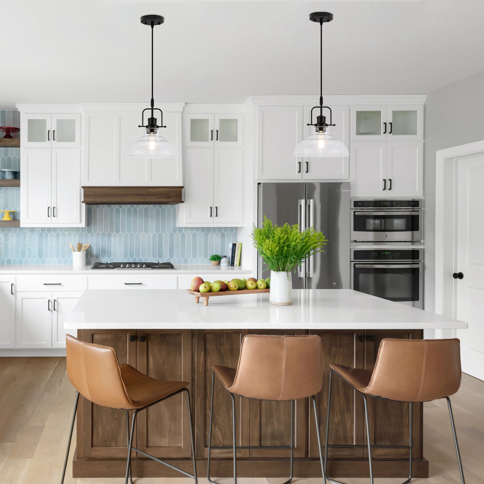 Wilon Farmhouse Pendant Lights Kitchen Island Lighting, Black Pendant Light Over The Sink, Vintage Clear Glass Pendant Light, In