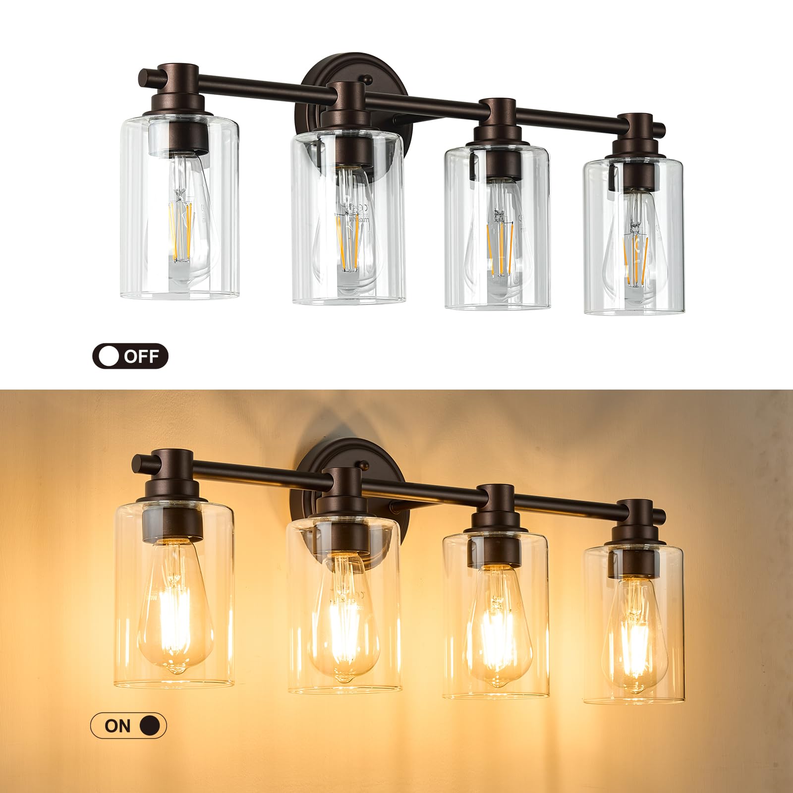 Alaislyc 4-Light Bathroom Wall Sconce, Oil-Rubbed Bronze With Clear Glass For Vanity & Living Room