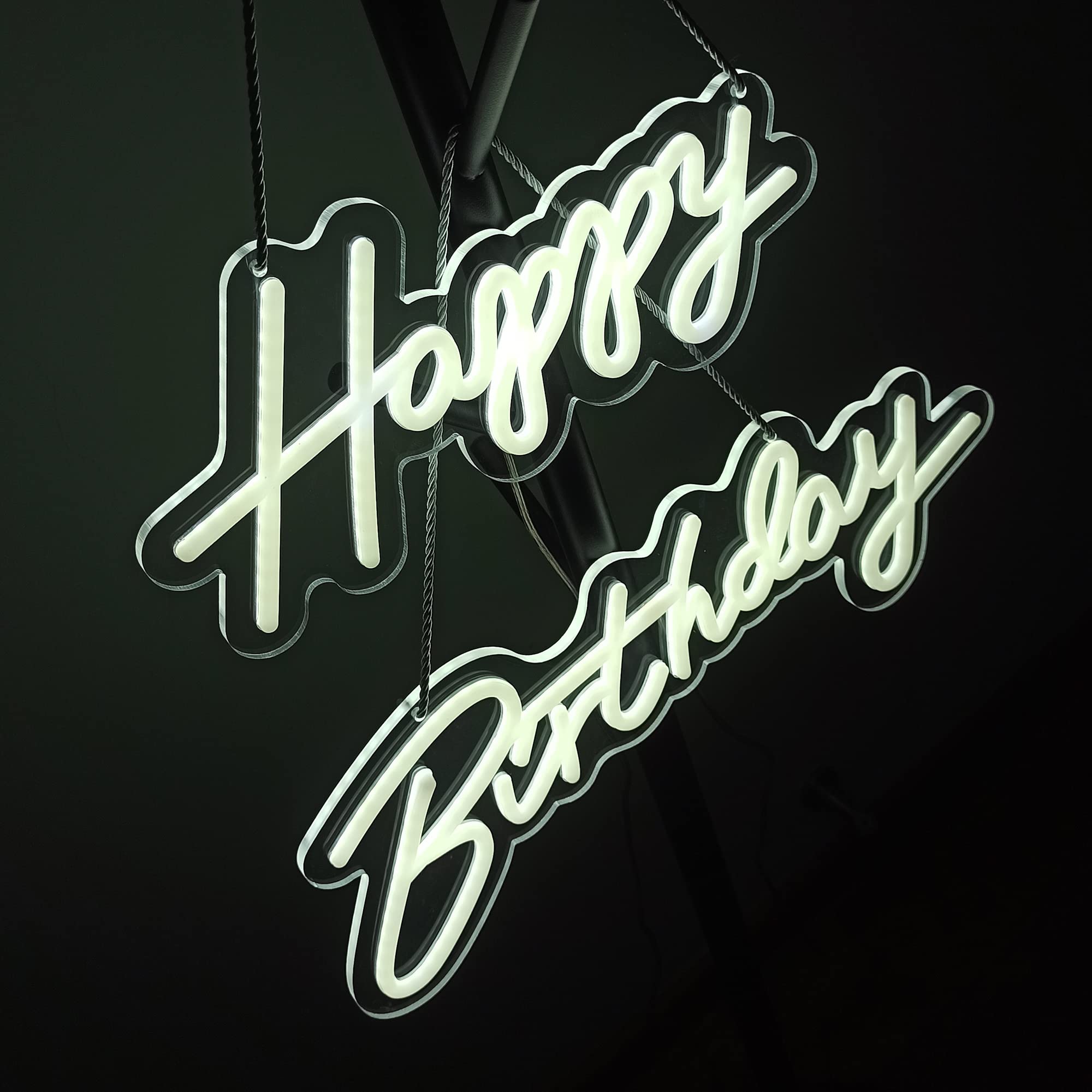 ASIUXIRS Neon Sign - 28x6 Inch Happy Birthday Wall Light - White - Perfect for Bars, Clubs, Bedrooms, Weddings, and Parties