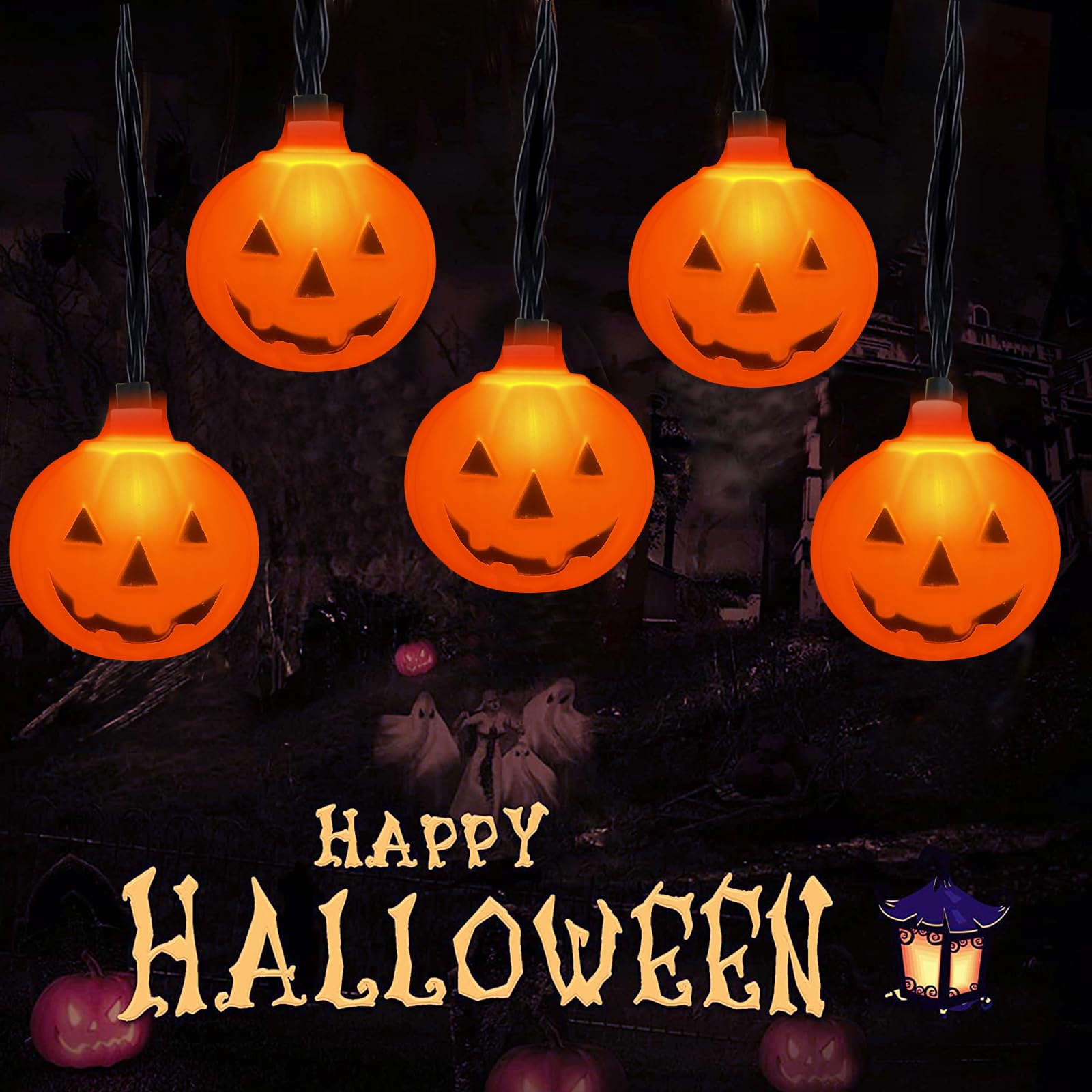 Pallerina Halloween Pumpkin String Lights, 8.5ft, 10 Orange Lights, Plastic Material, Model LR-DD-L-10E/1F-C5