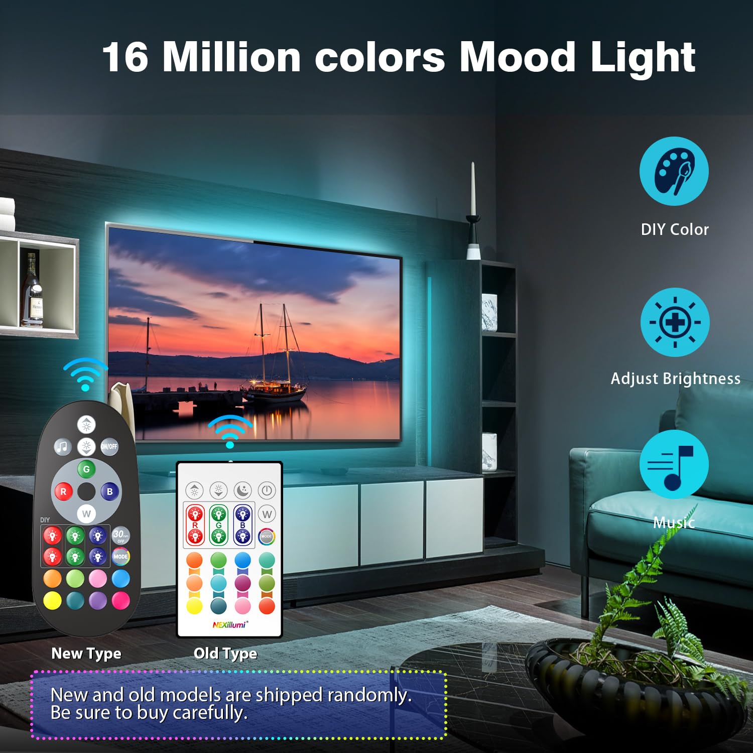 Nexillumi Led Lights For Tv, 6.56Ft Tv Led Backlight For 24-31 Inch, Rgb Led Strip Lights Behind Tv, App Remote Control Music Sync Tv Led Lights For Bedroom