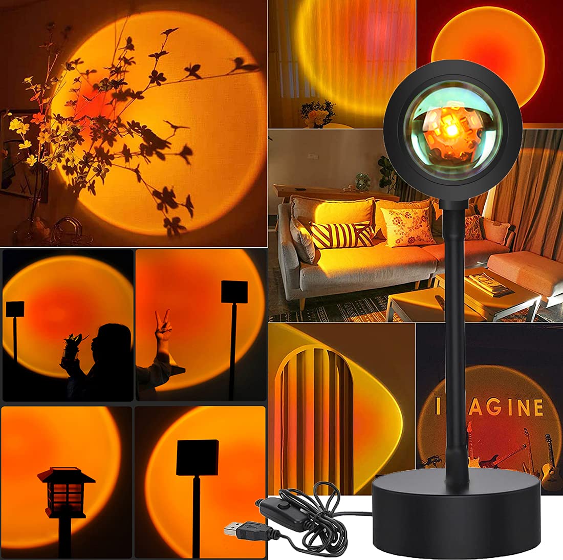 Lekeone Sunset Lamp,Led Sunset Light,16 Colors Changing App Control Sunset Lamp Projector,Sunlight Lamp Rainbow Night Light Proj