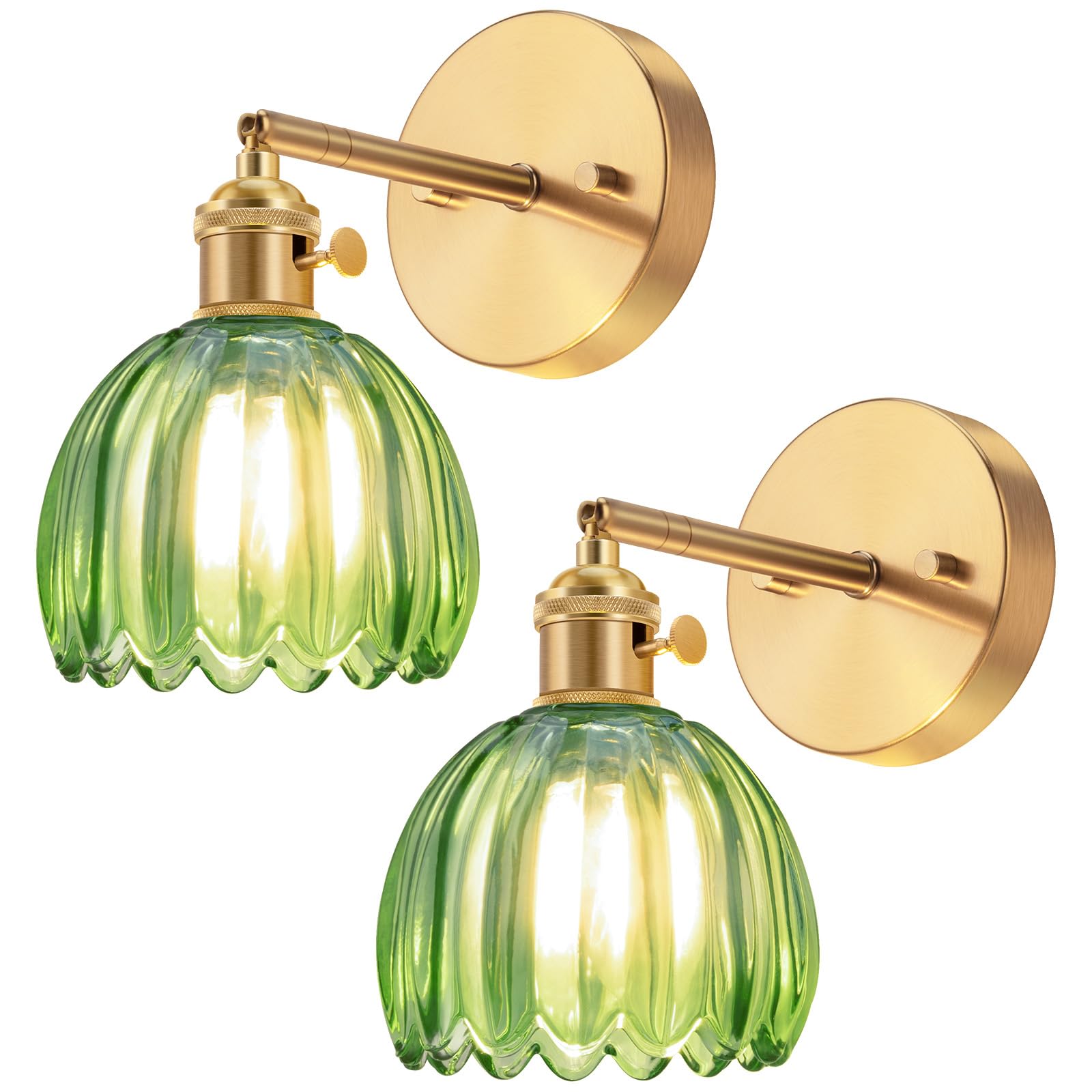 Niorsun Sconces Wall Decor Set Of 2 With Green Glass Lampshade, 180 Adjustable Vintage Wall Sconce With 3000K Edison Bulbs, Hard