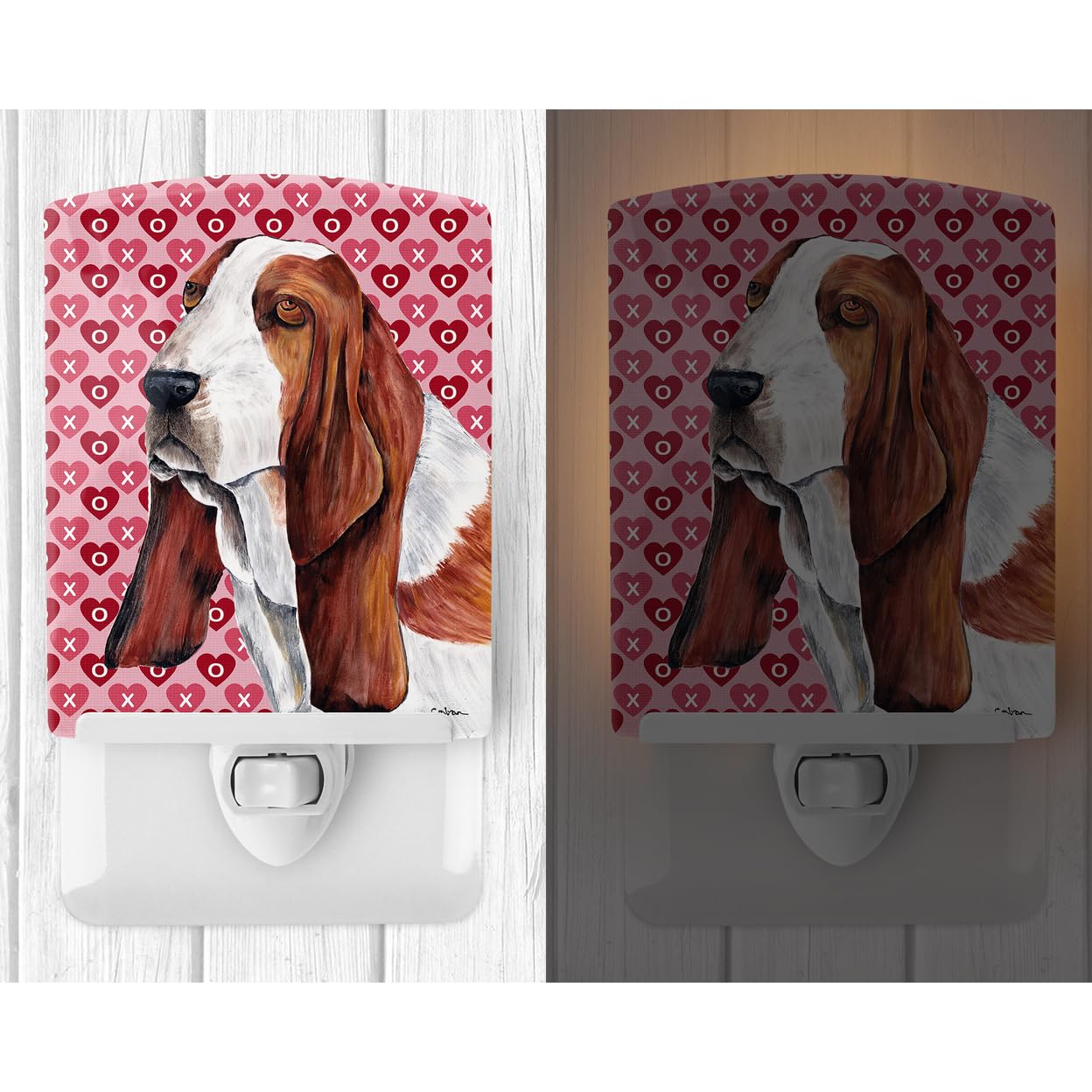 Carolines Treasures Ceramic Night Light, Basset Hound Hearts, UL-Certified, 6x4x3in, Multicolor, Model SC9267CNL